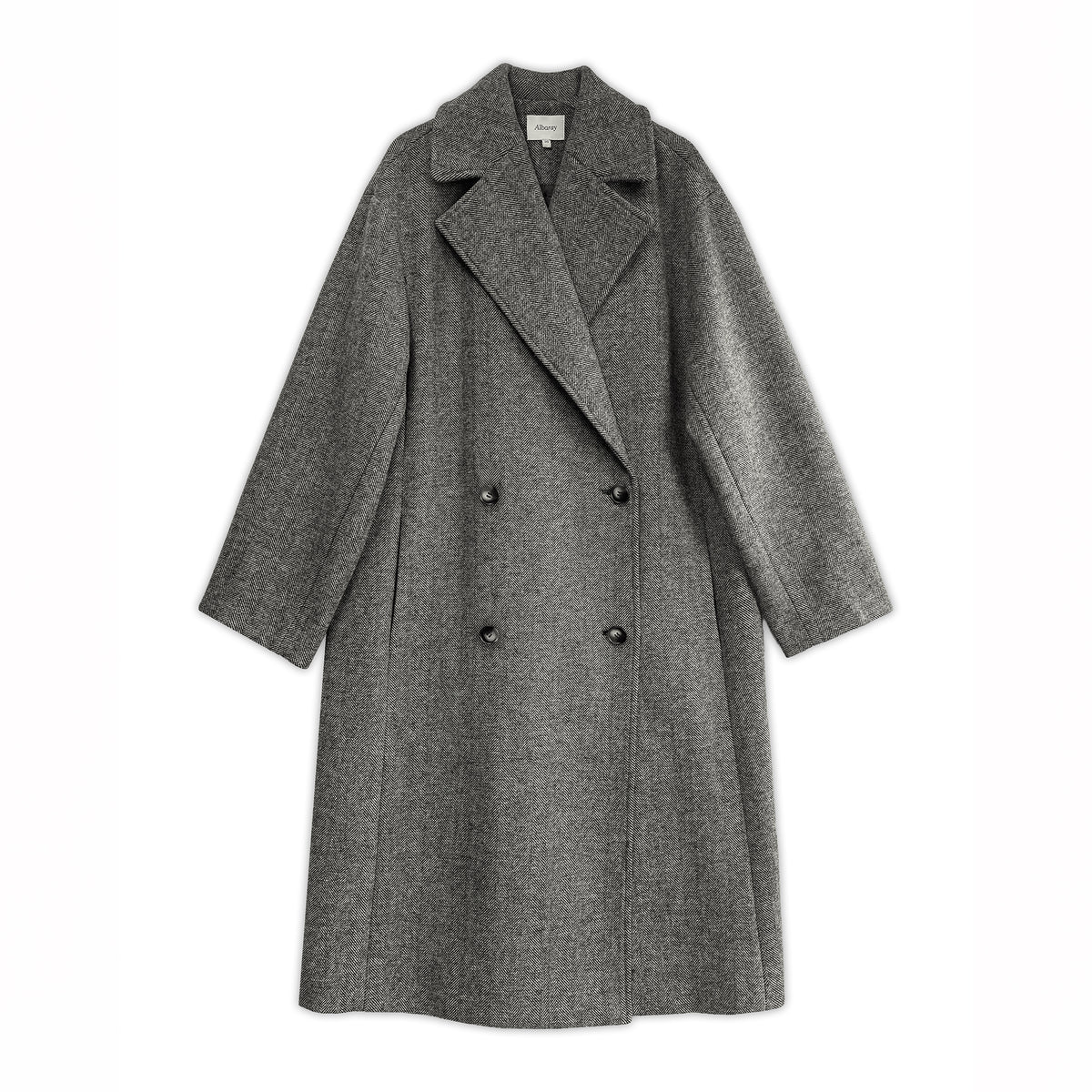 Wool Blend Grey Herringbone Coat