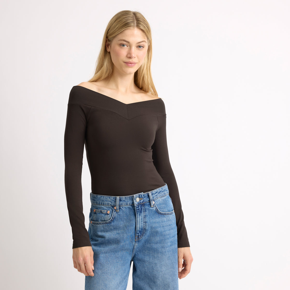 Chocolate V Bardot Top