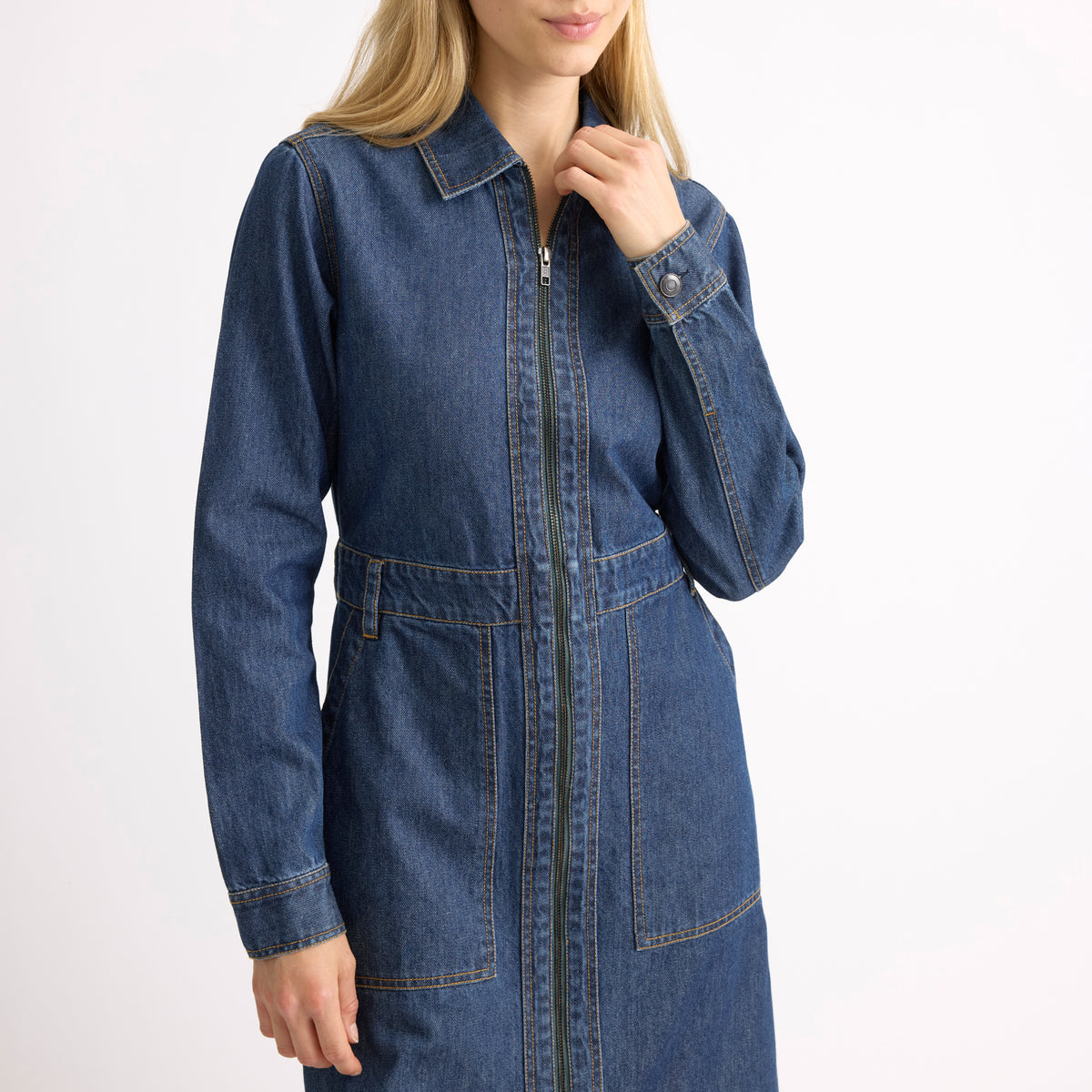Denim Zip Front Dress