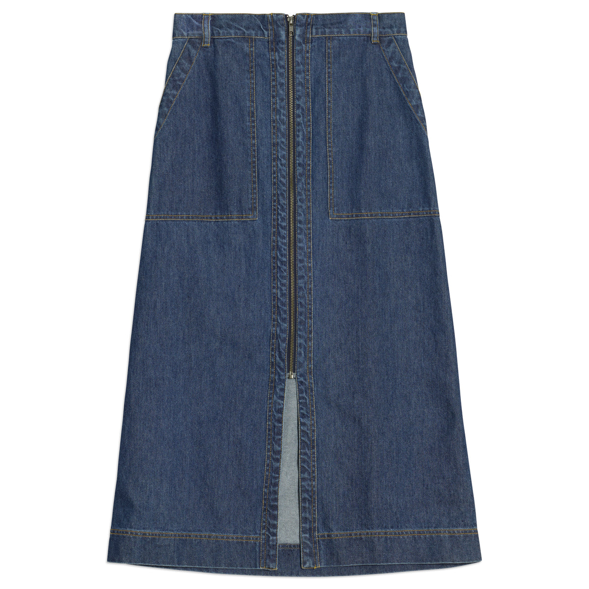 Denim Zip Front Skirt