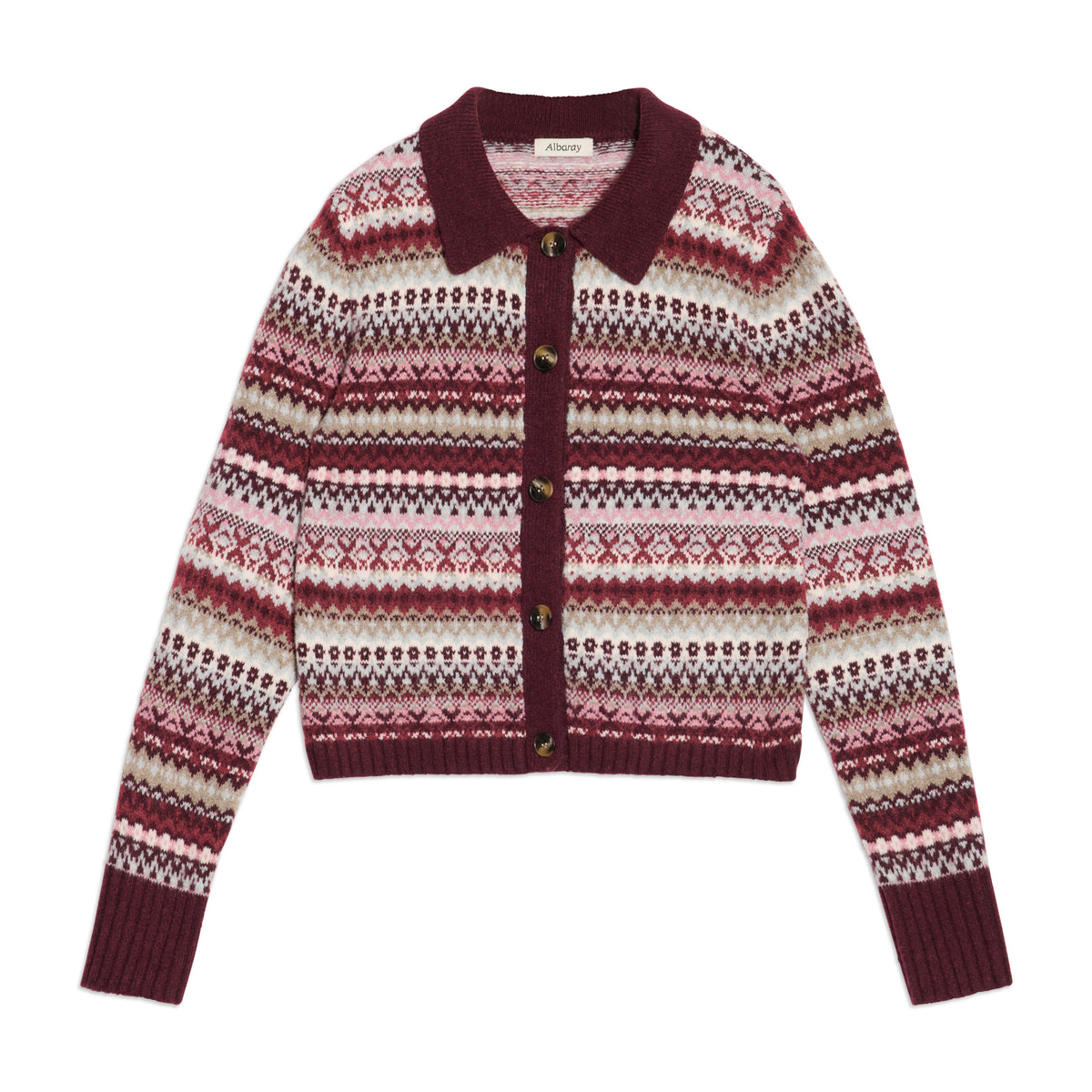 Burgundy Cosy Fair Isle Collar Cardigan
