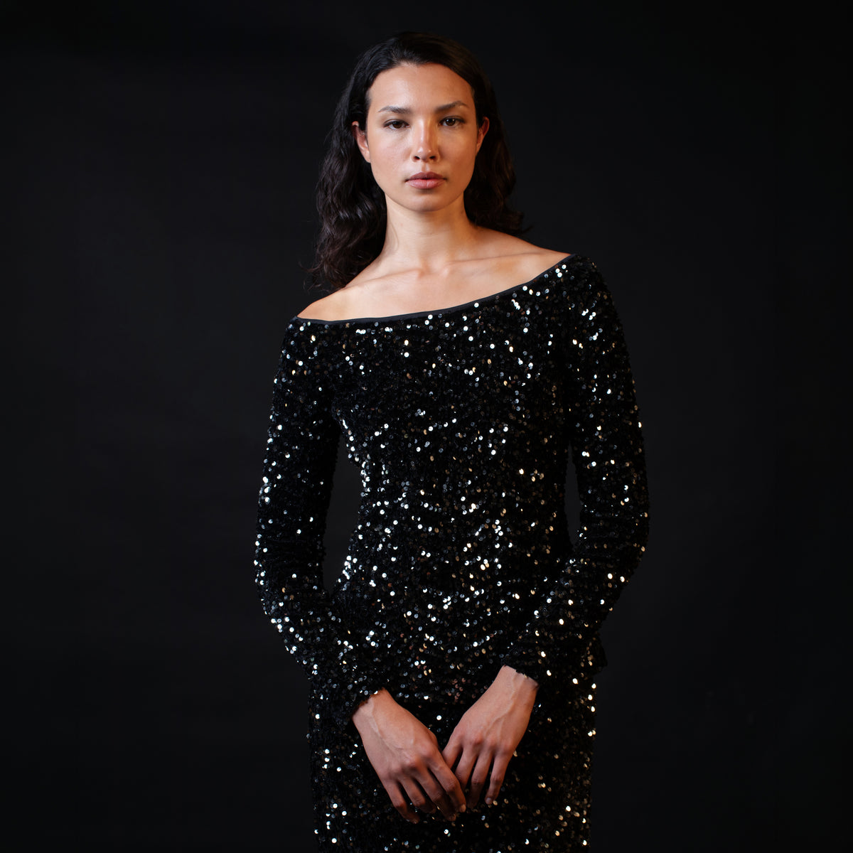 Velvet Sequin Bardot Top