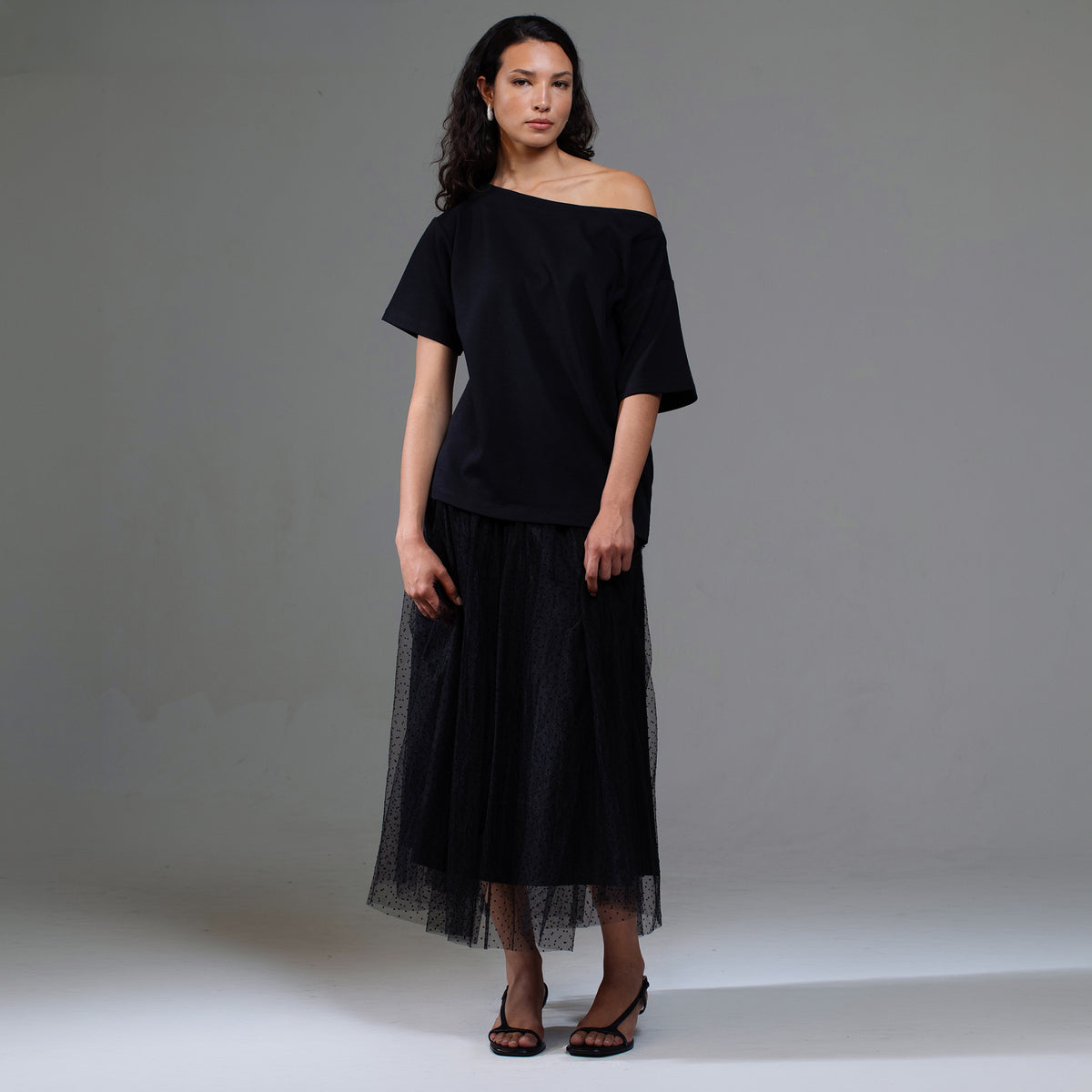 Black Off Shoulder T Shirt