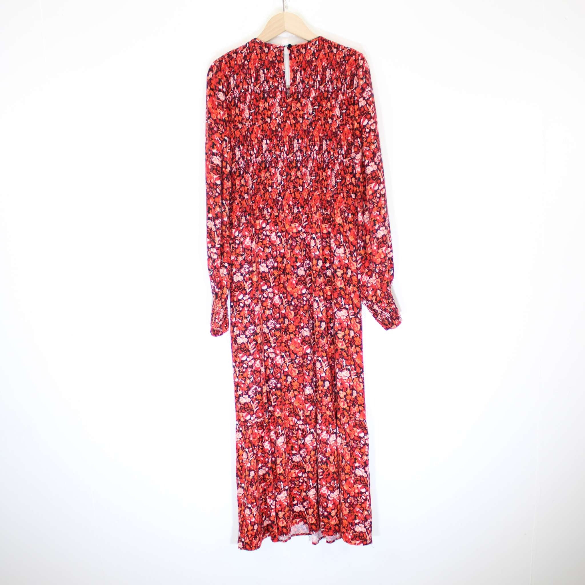 Re-Loved Red Floral Smocked Midi Dress Size 10