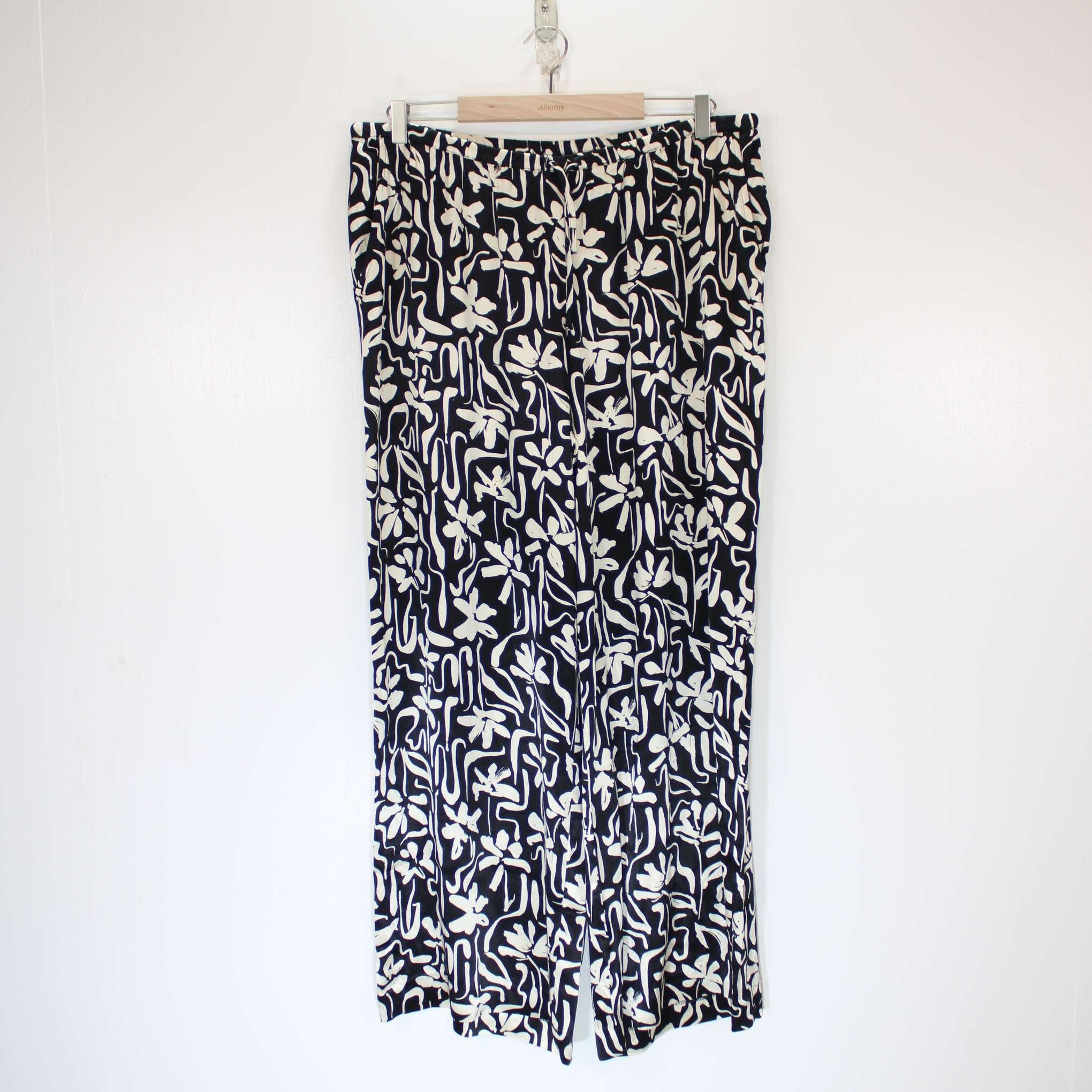 Re-Loved Black Brushstroke Satin Trousers Size 16