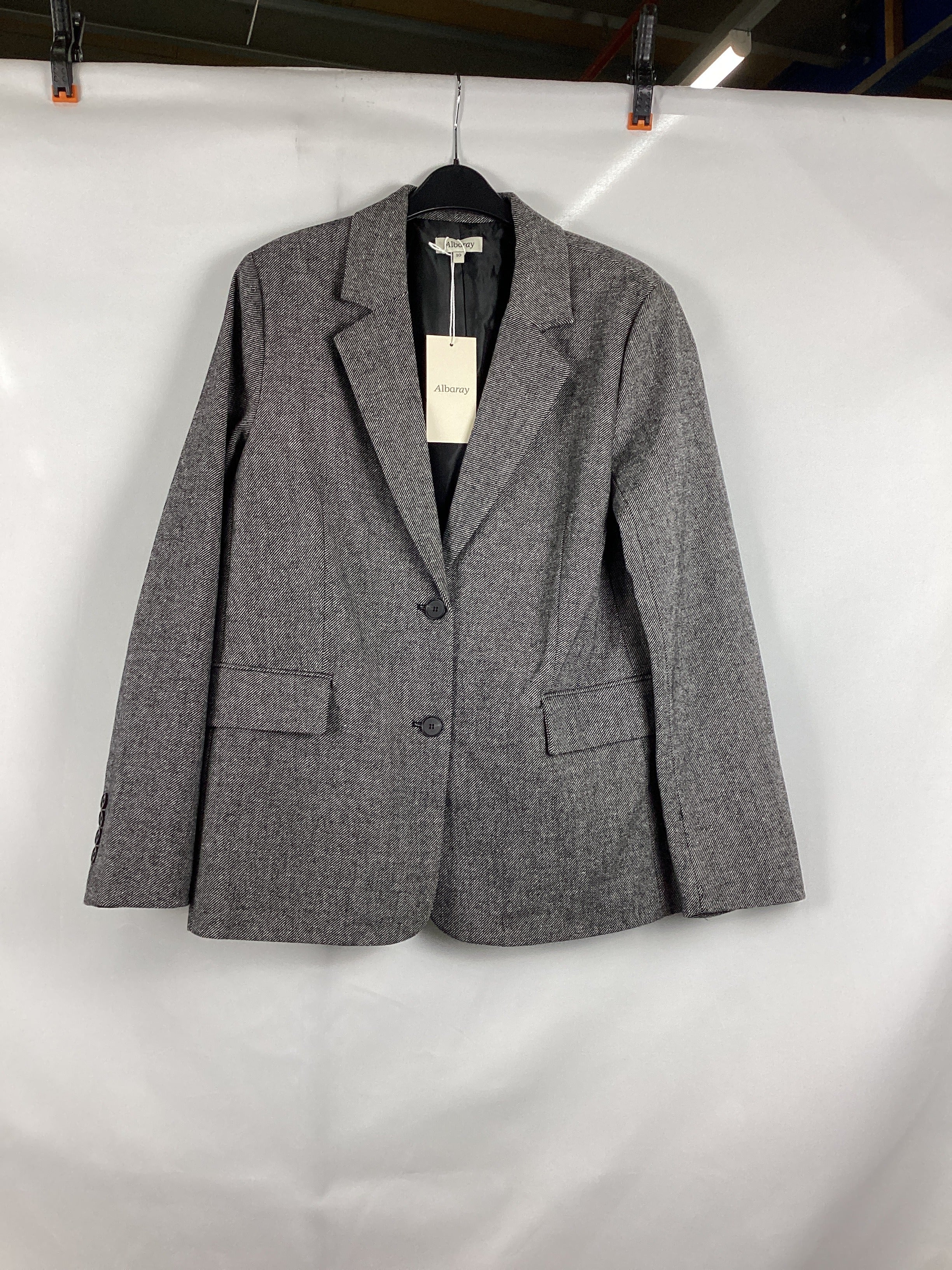 Re-Loved Grey Wool Mix Tailored Blazer - Size 10