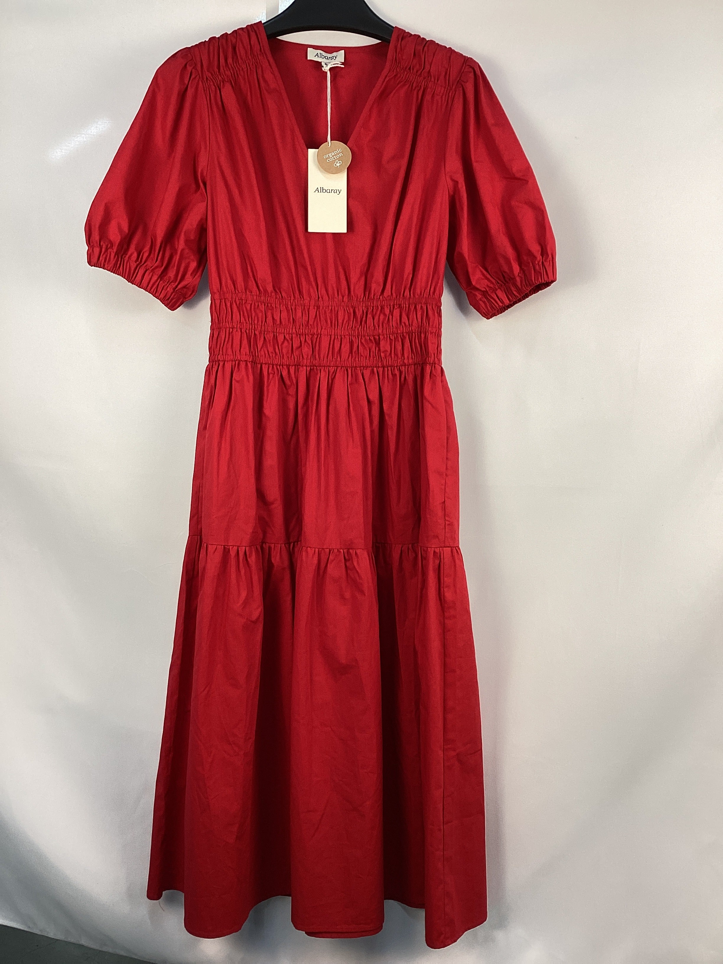 Re-Loved Shirred Waist Organic Cotton V Neck Dress - Size 8