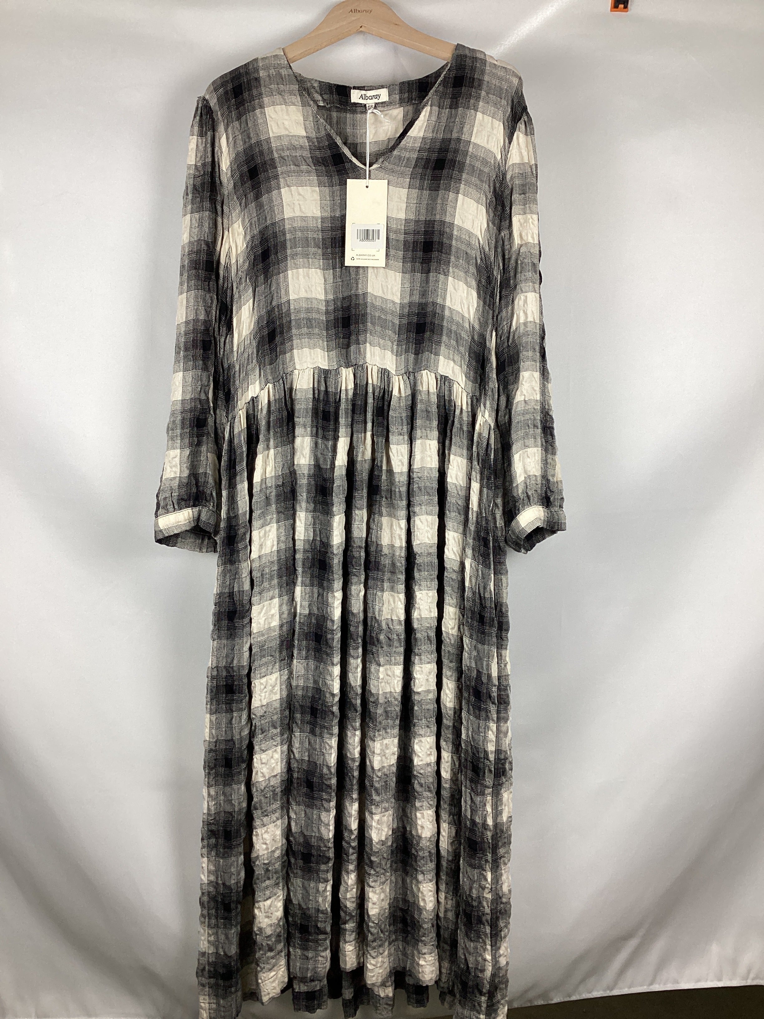 Re-Loved Black and Cream Plaid Midi Dress - Size 10
