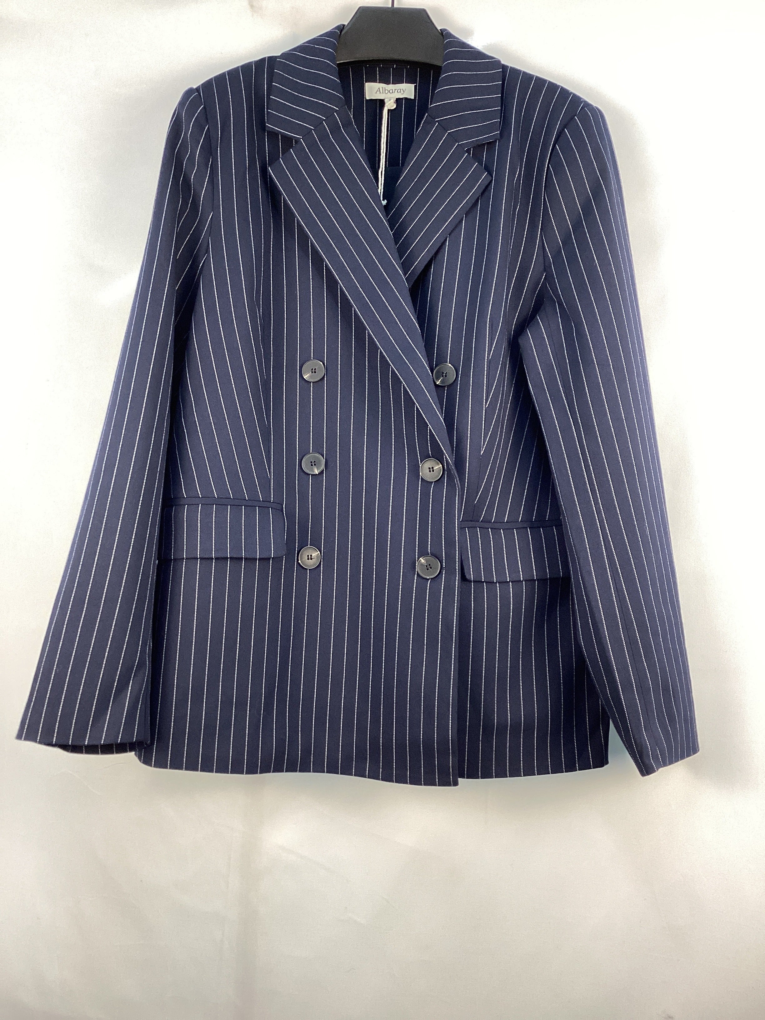 Re-Loved Navy Pinstripe Jacket - Size 8