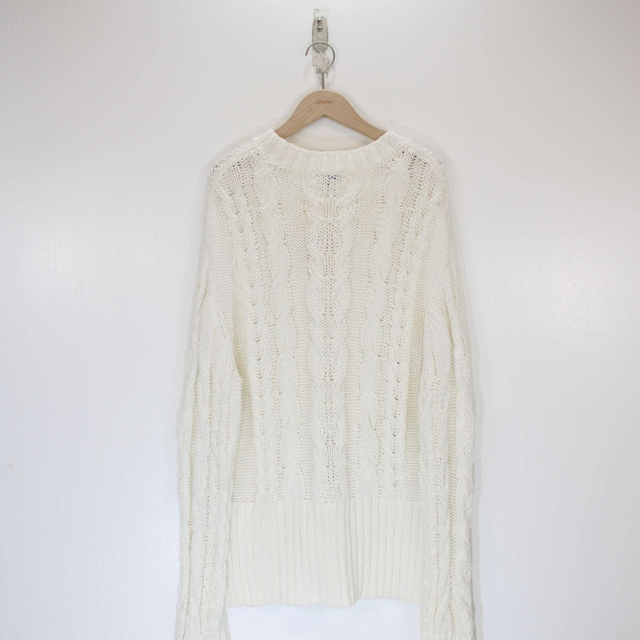 Re-Loved White Cotton Cable Jumper Size 10