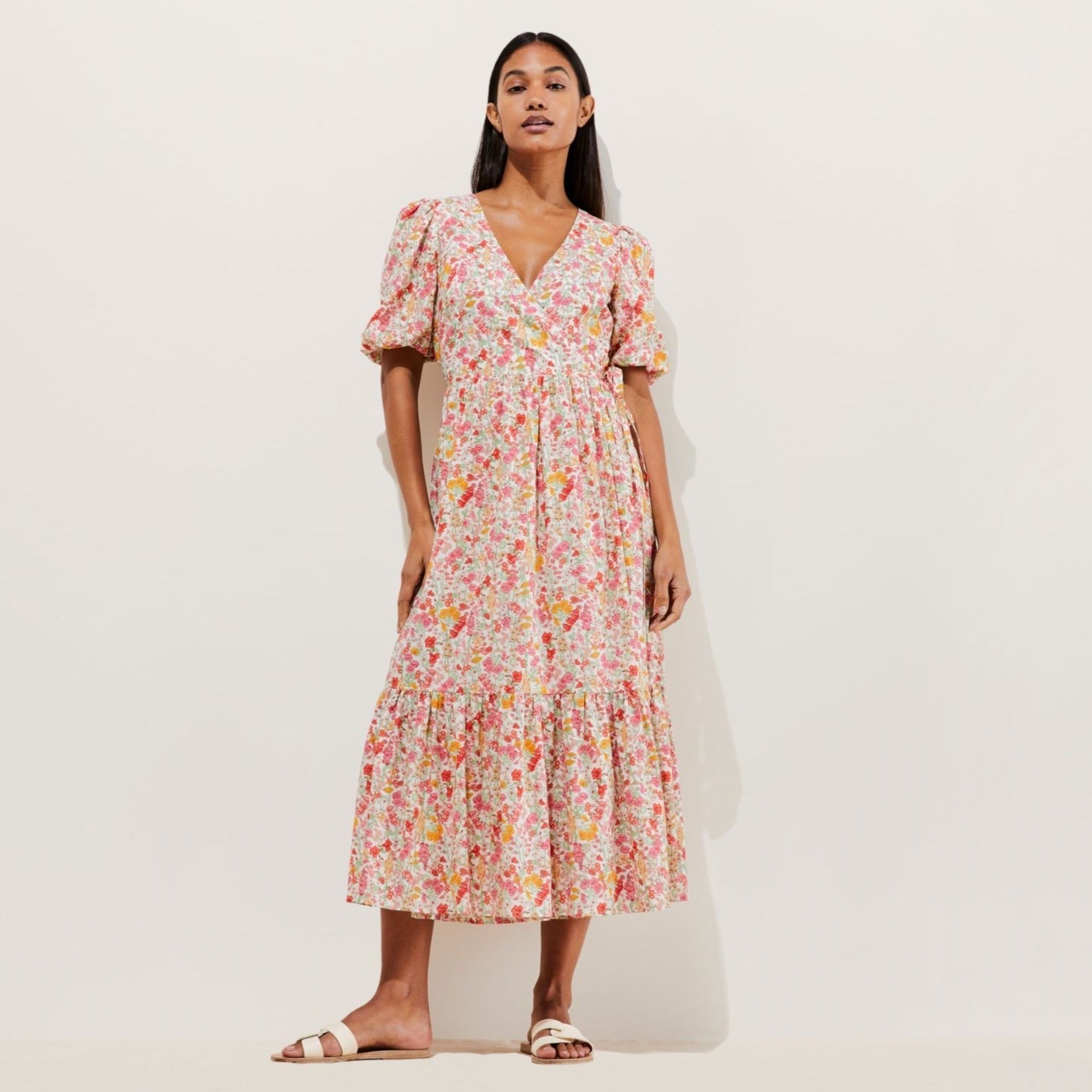 Re-Loved Organic Cotton Delicate Floral Wrap Dress - Size 16