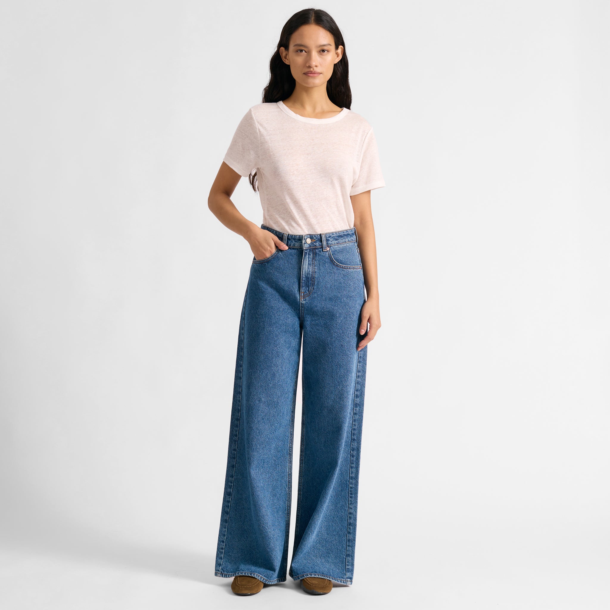 Dark Wash Full Length Wide Leg Jeans