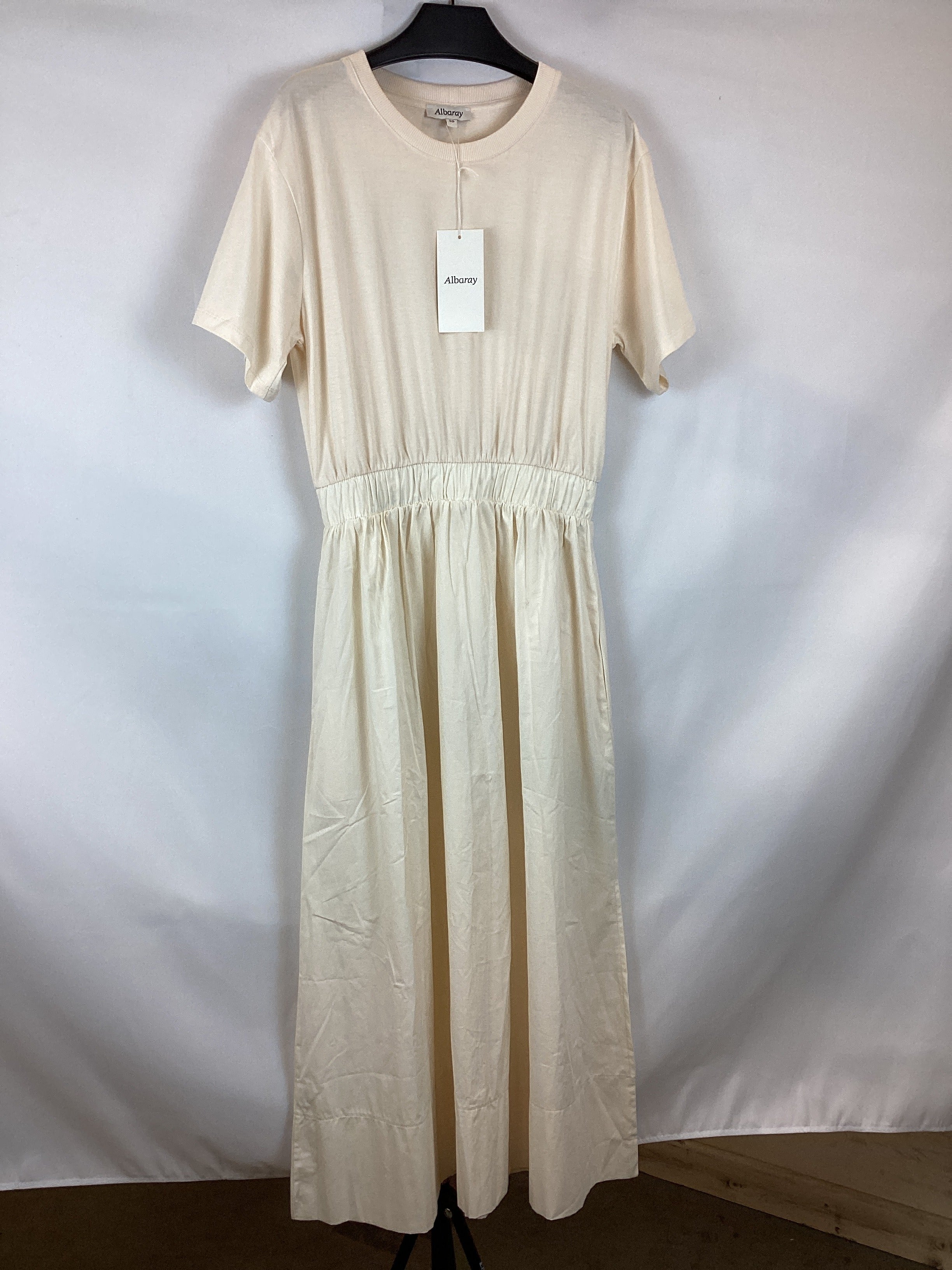 Re-Loved Woven Mix T Shirt Dress Cream - Size 10