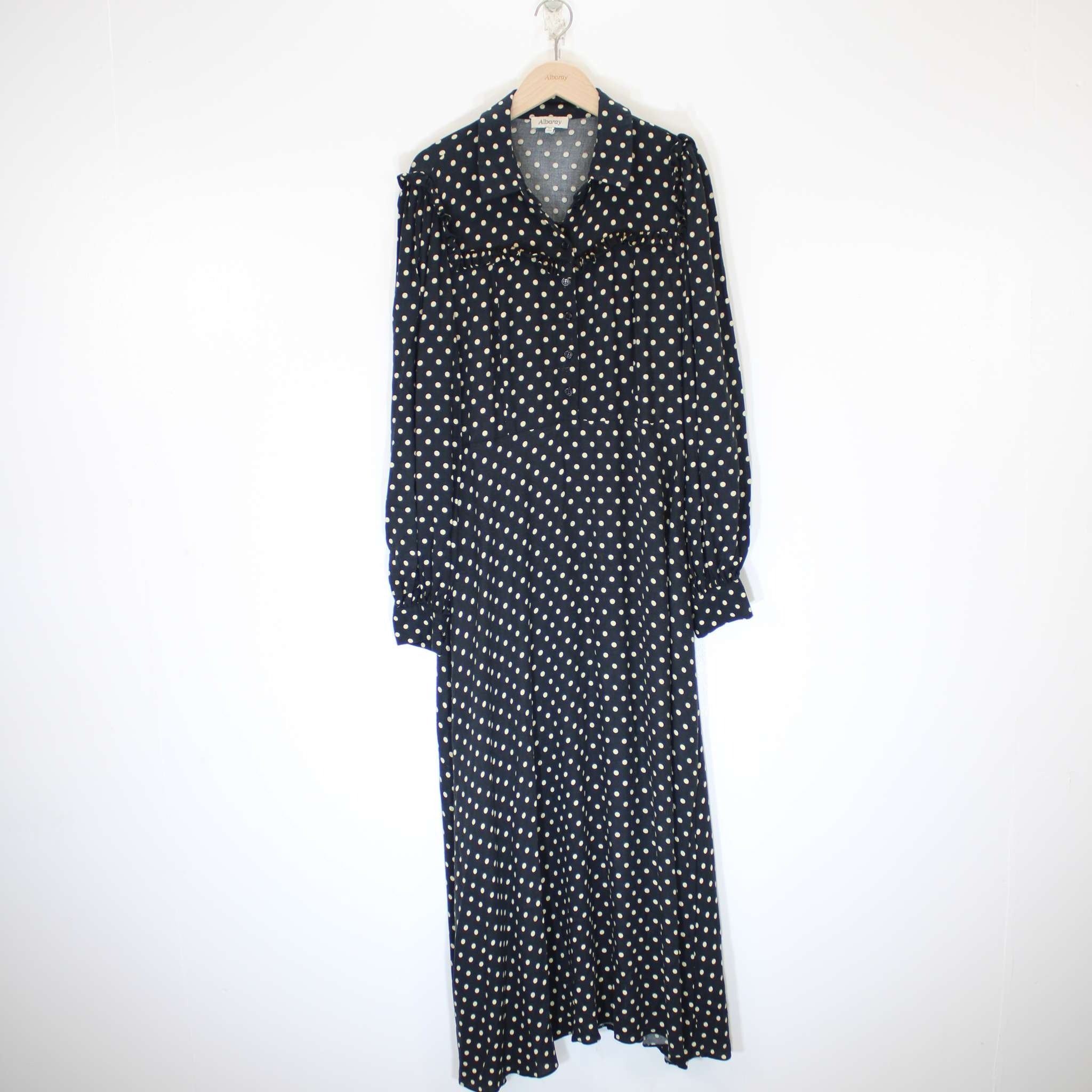 Re-Loved Black & White Spot Frill Midi Dress Size 10
