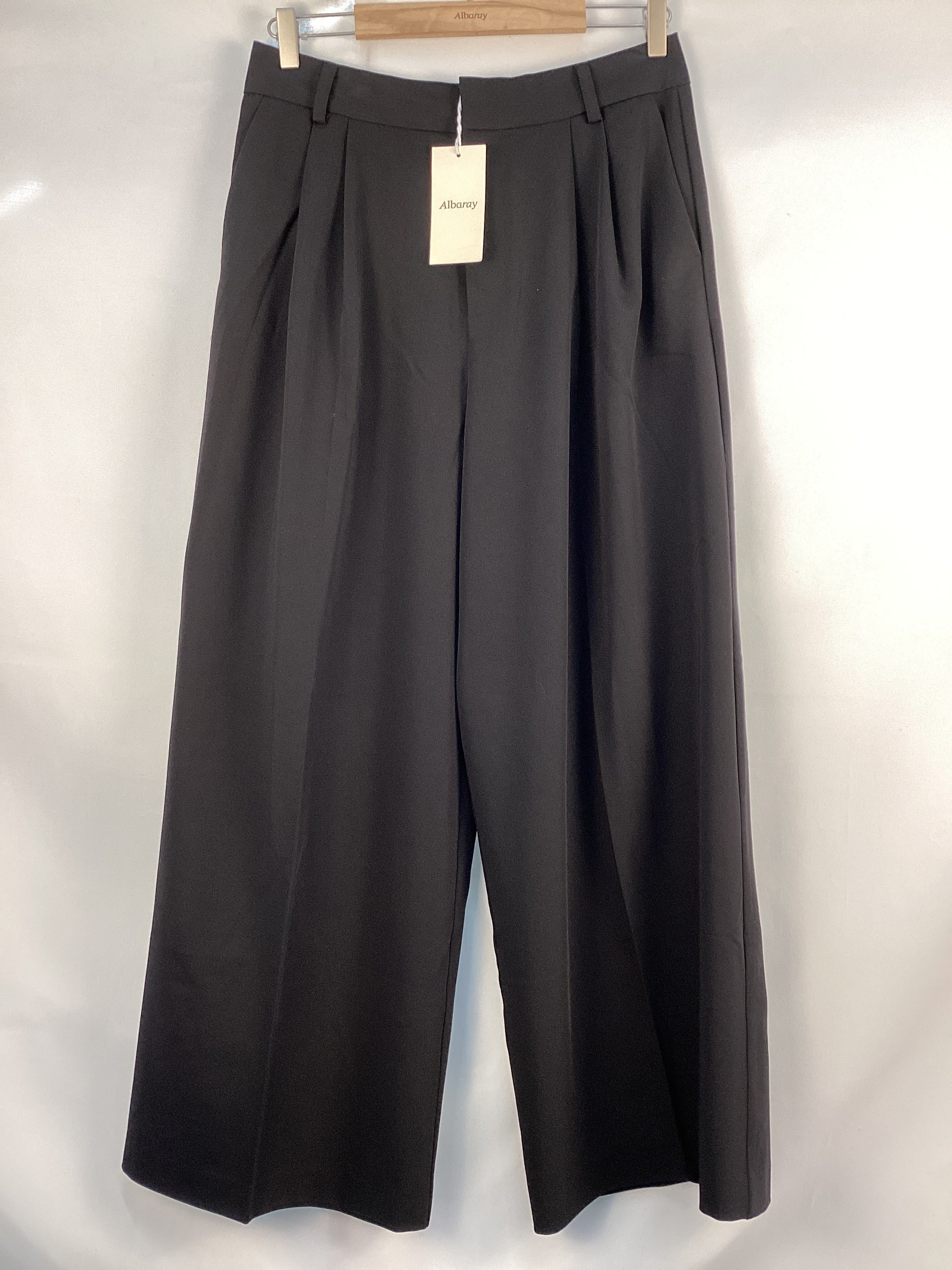 Re-Loved  Black Tailored Pleat Trousers - Size 12