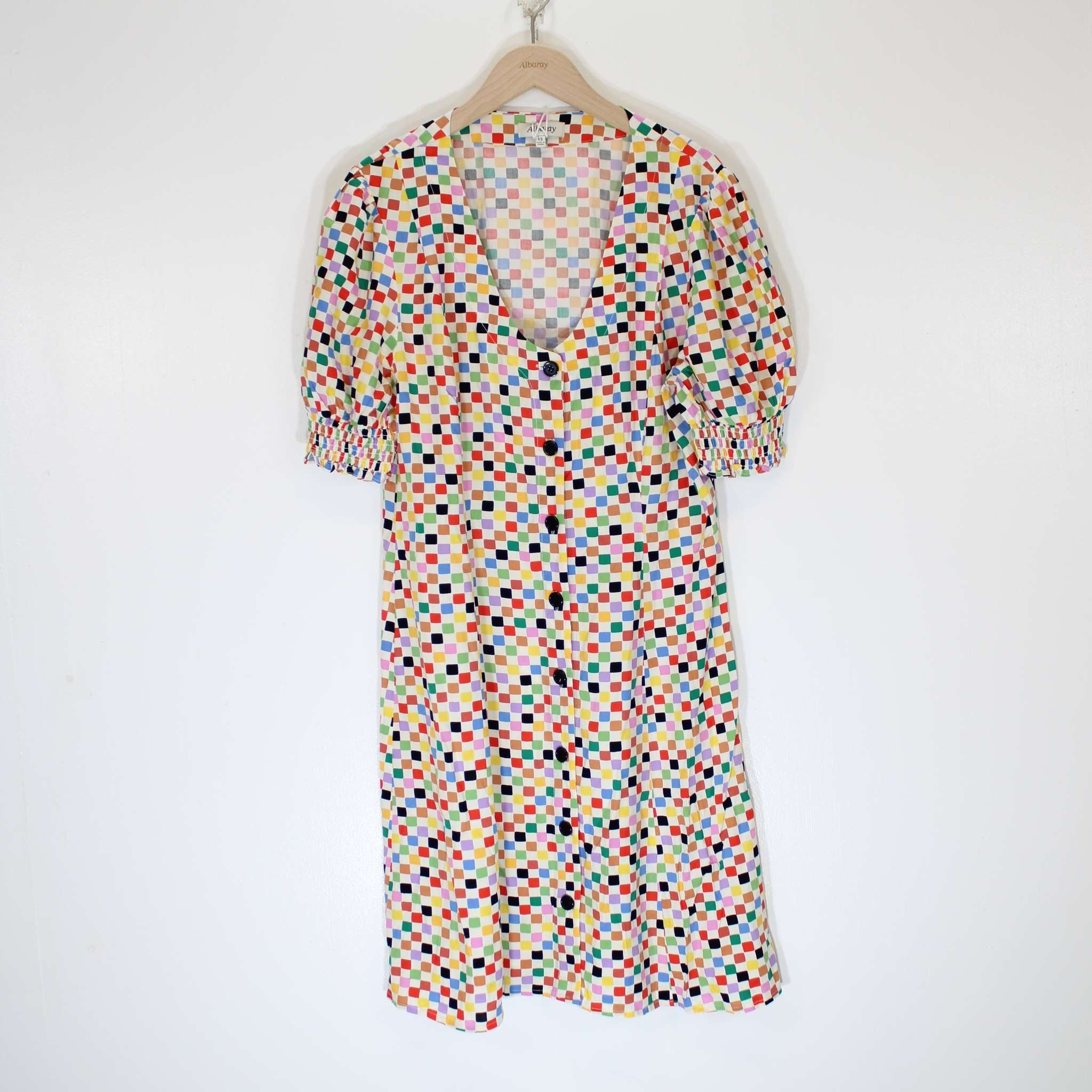 Re-Loved Chequerboard Button Short Dress Size 12