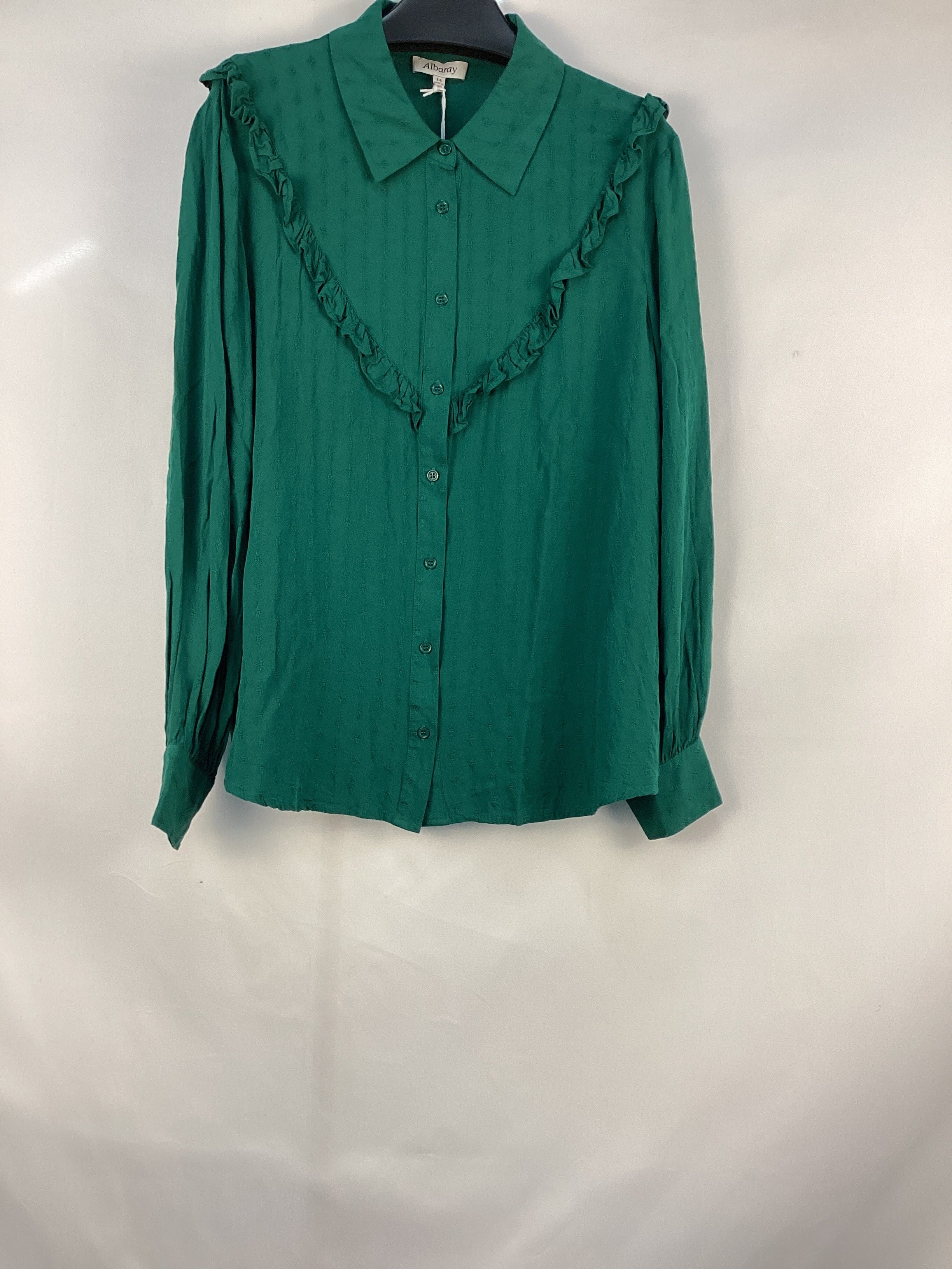 Re-Loved Green Jacquard Frill Shirt - Size 14