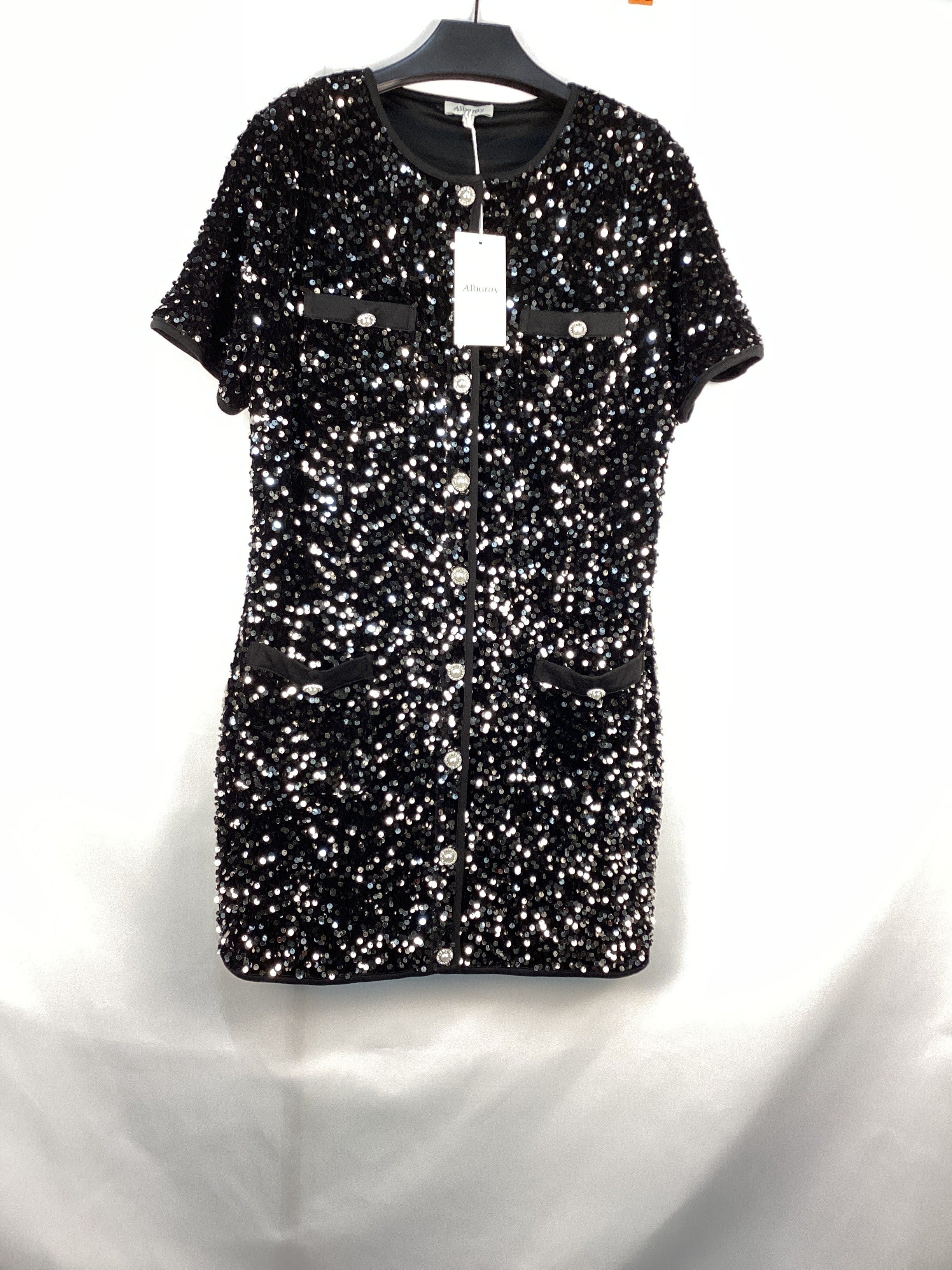 Re-Loved Velvet Sequin Pocket Dress - Size 16