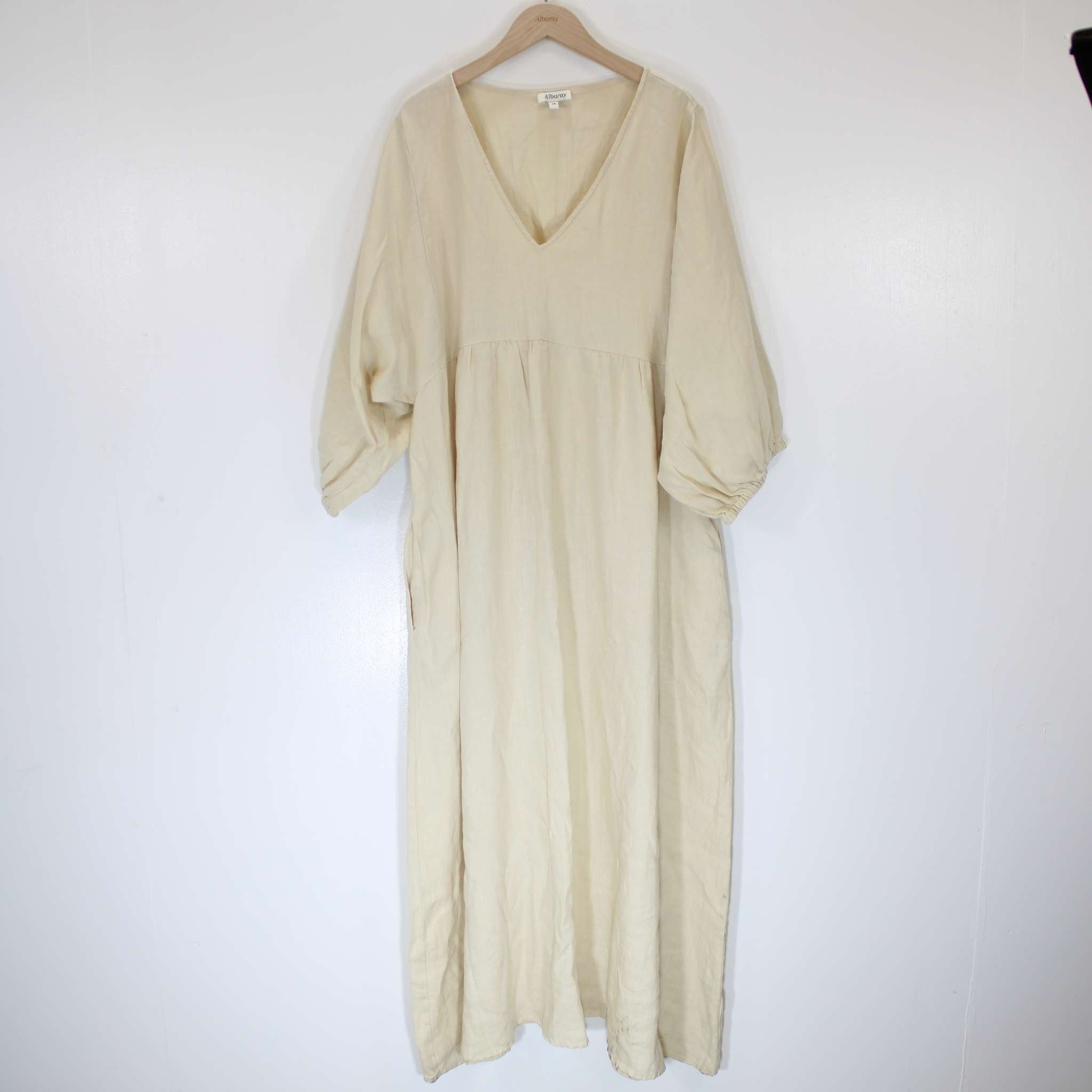 Re-Loved V Neck Linen Midi Dress  Size 18