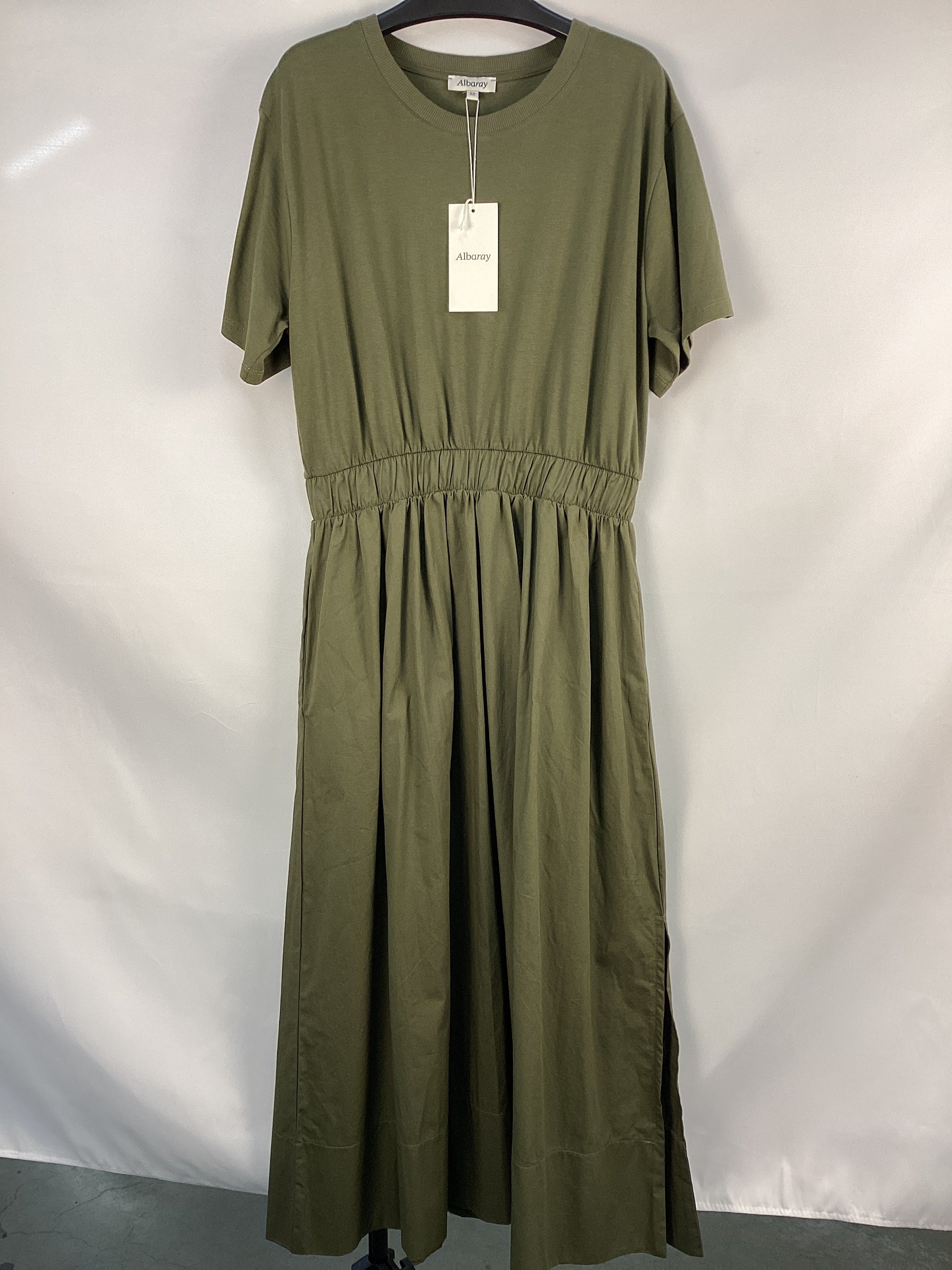Re-Loved  Khaki Woven Mix T-Shirt Dress - Size 12