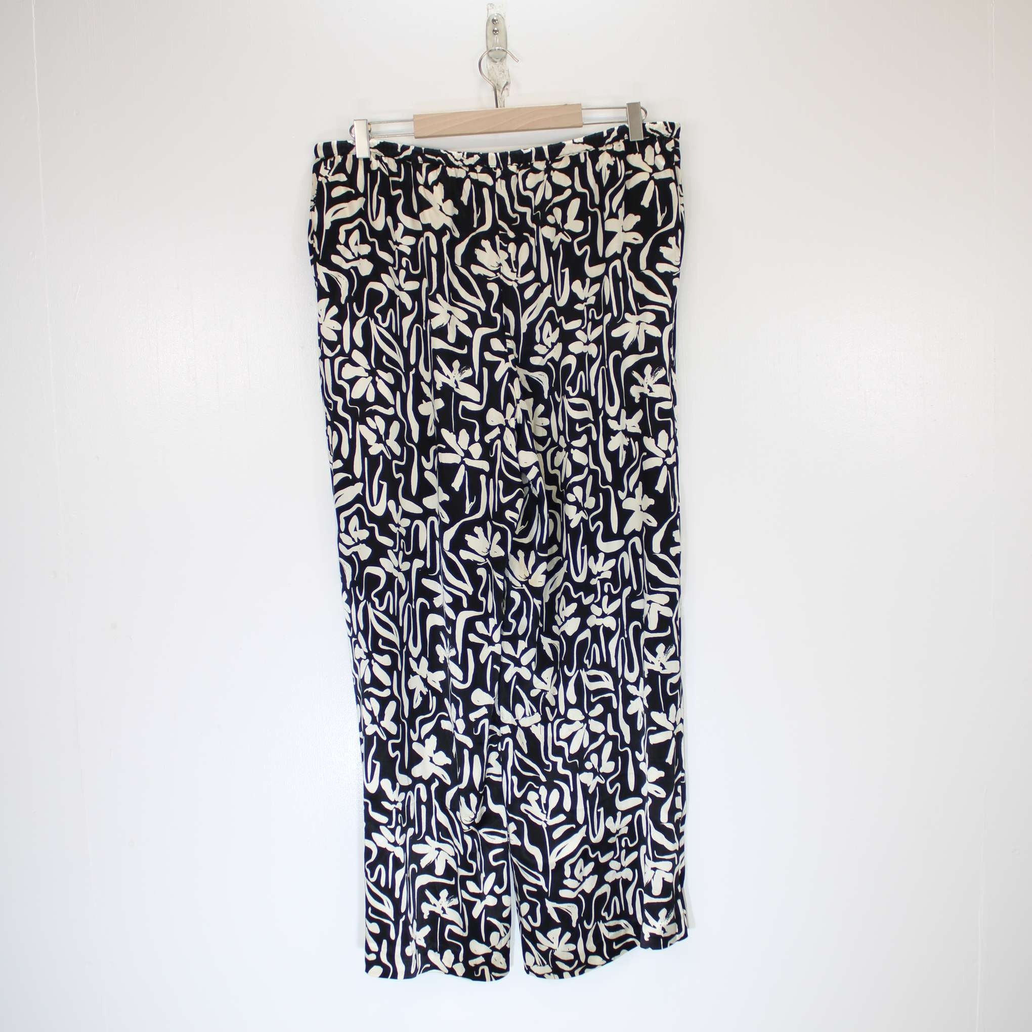 Re-Loved Black Brushstroke Satin Trousers Size 16