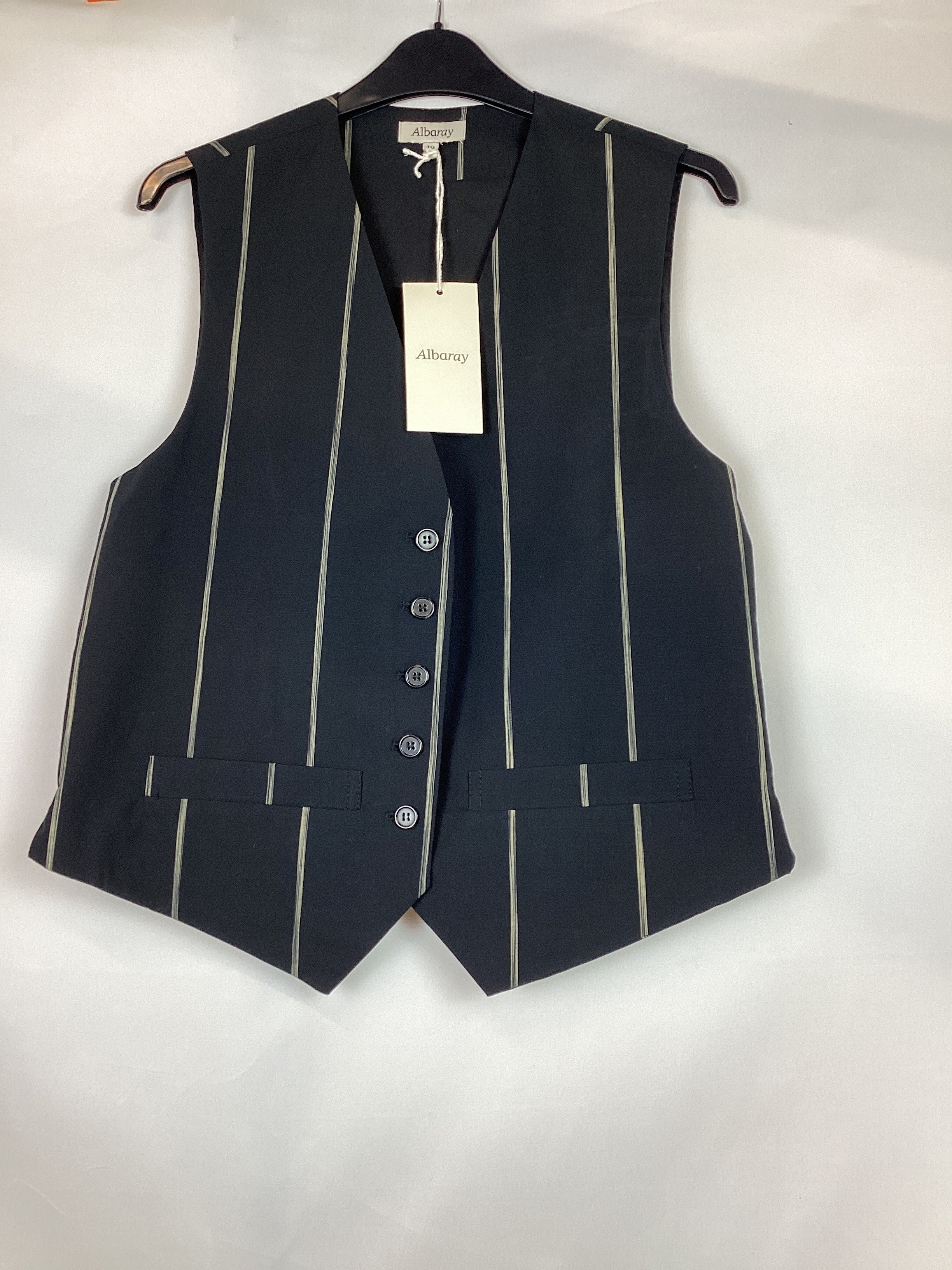 Re-Loved Black Cotton Stripe Waistcoat - Size 10