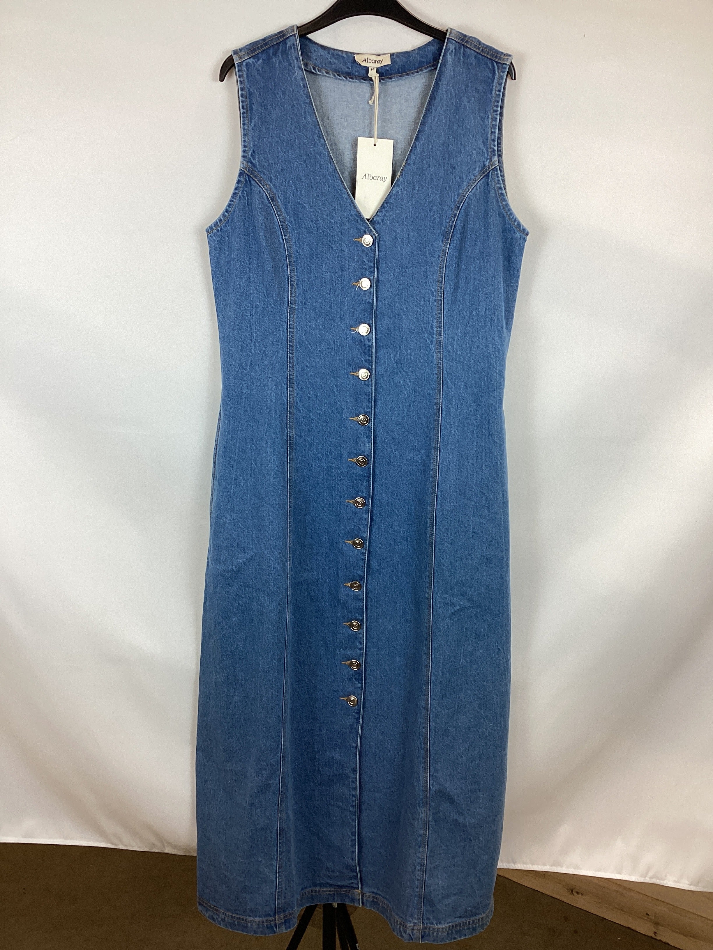 Re-Loved Denim Button Through Midi Dress - Size 14