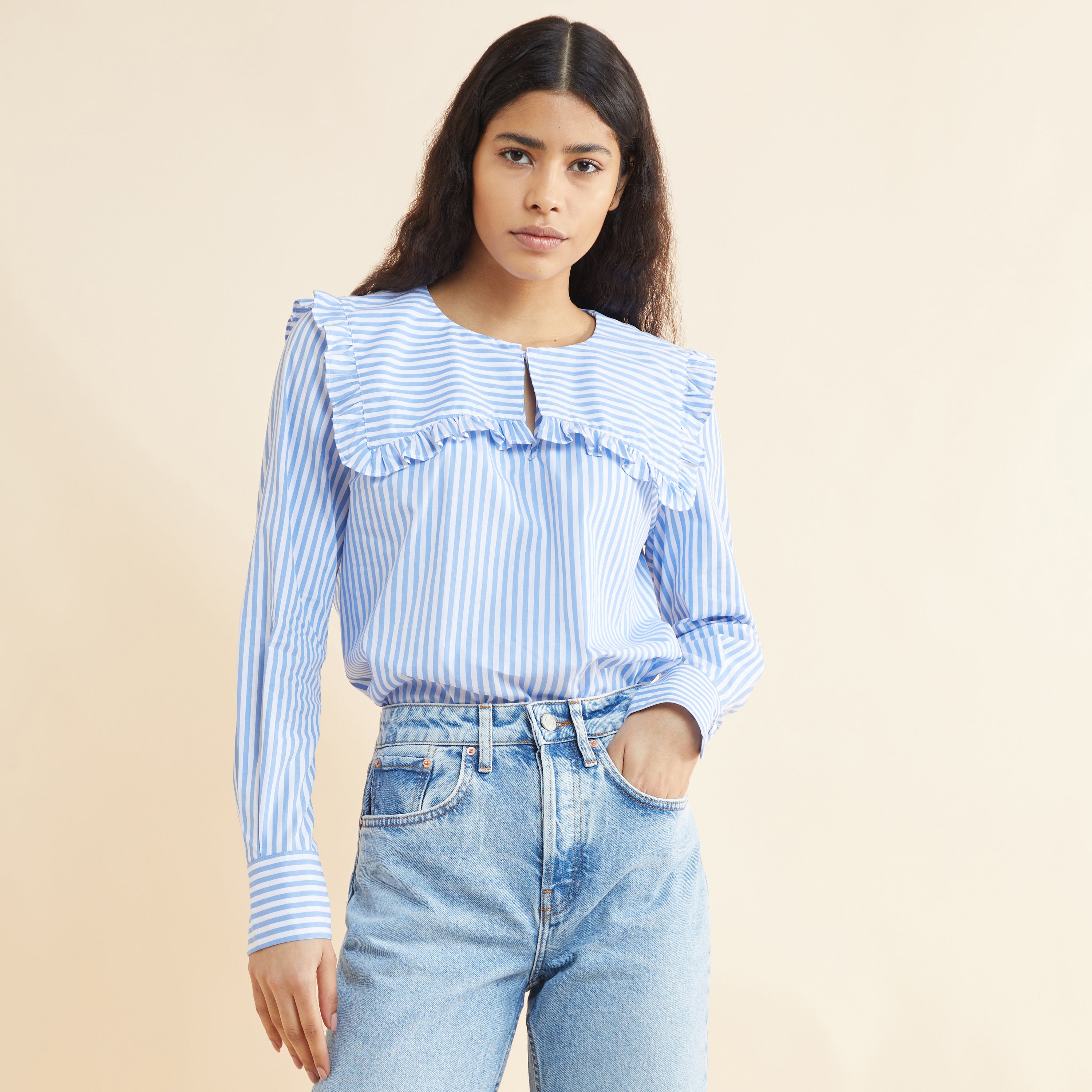 Organic Cotton Blue Stripe Collar Top