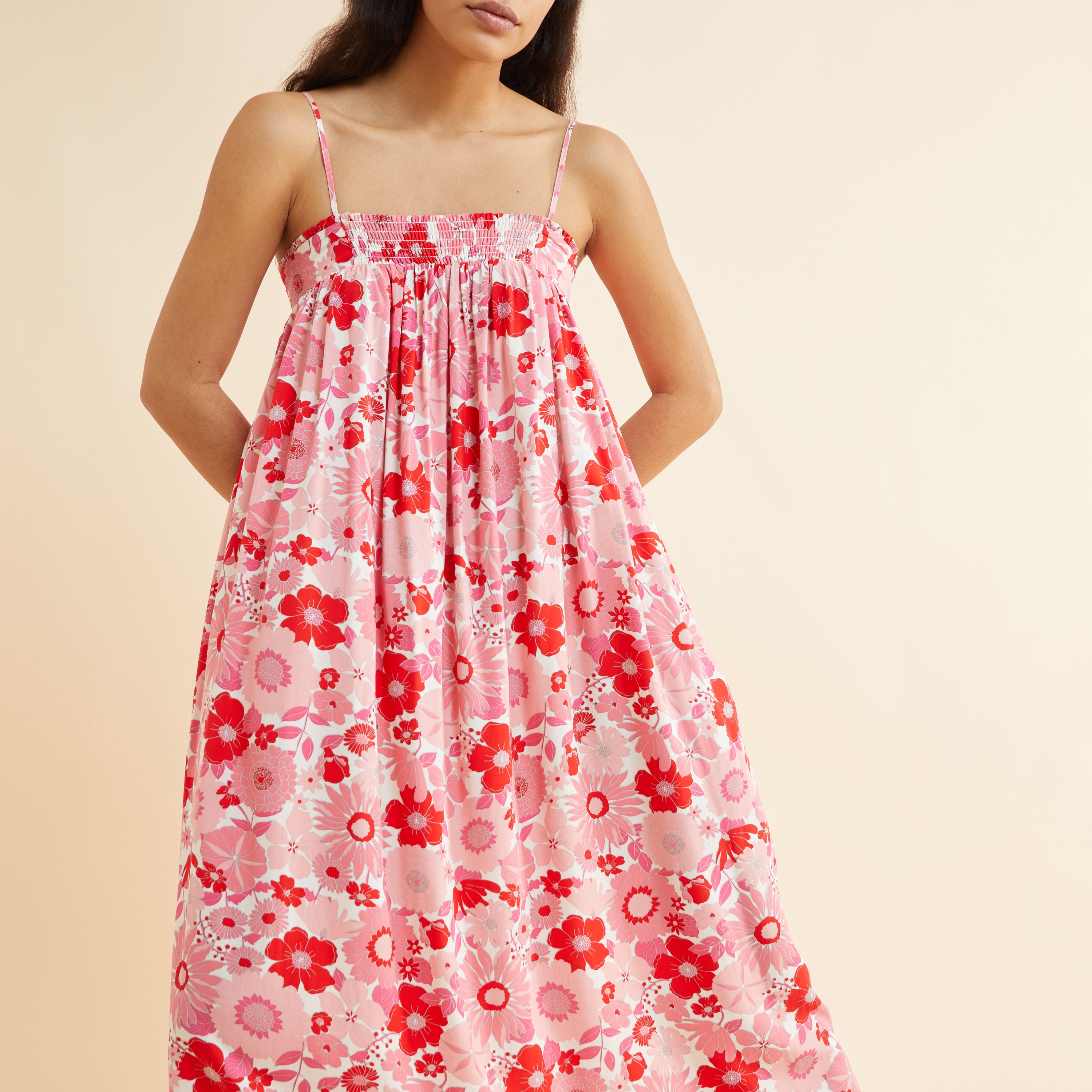 Retro Floral Strappy Maxi Dress