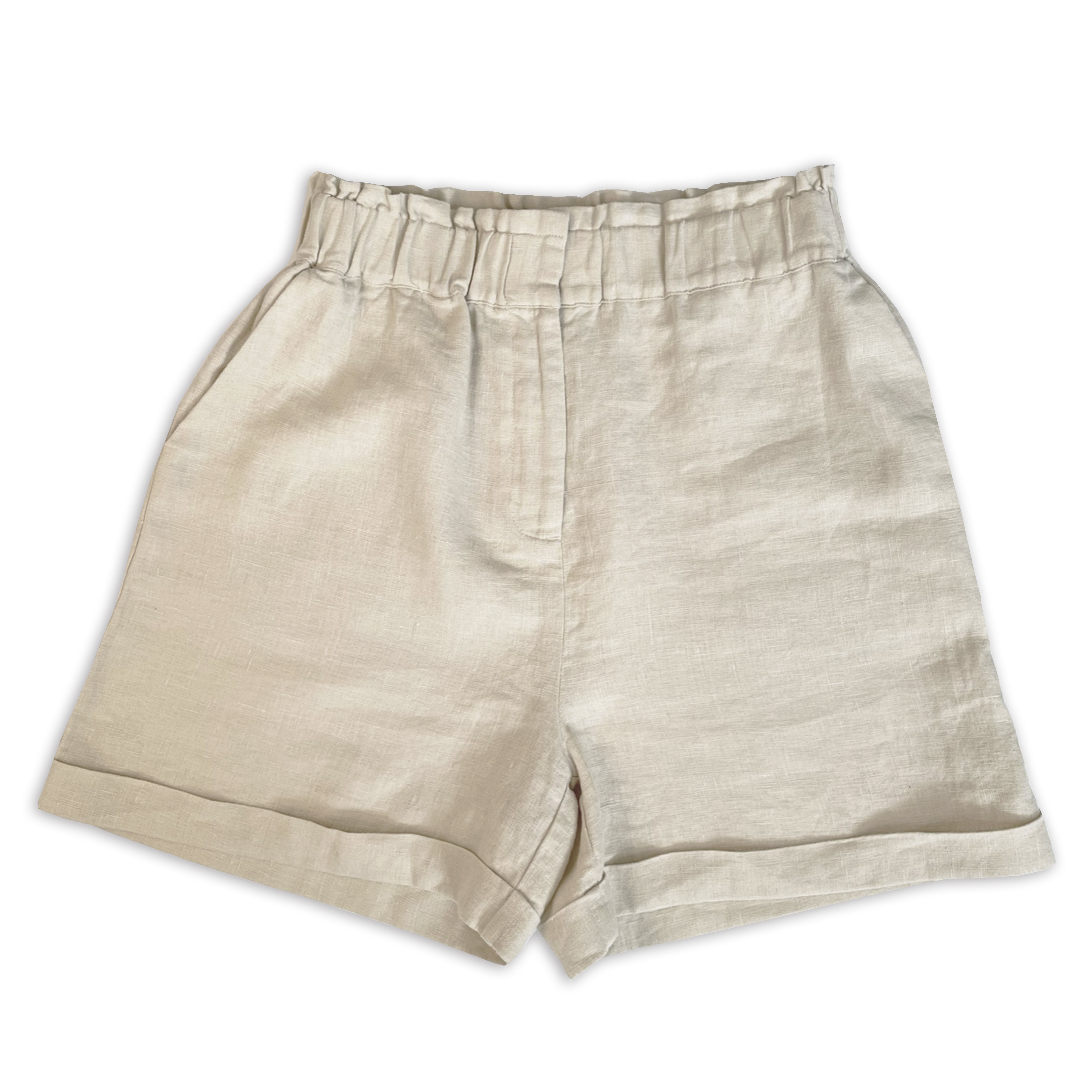 Sand Ruffle Edge Linen Shorts