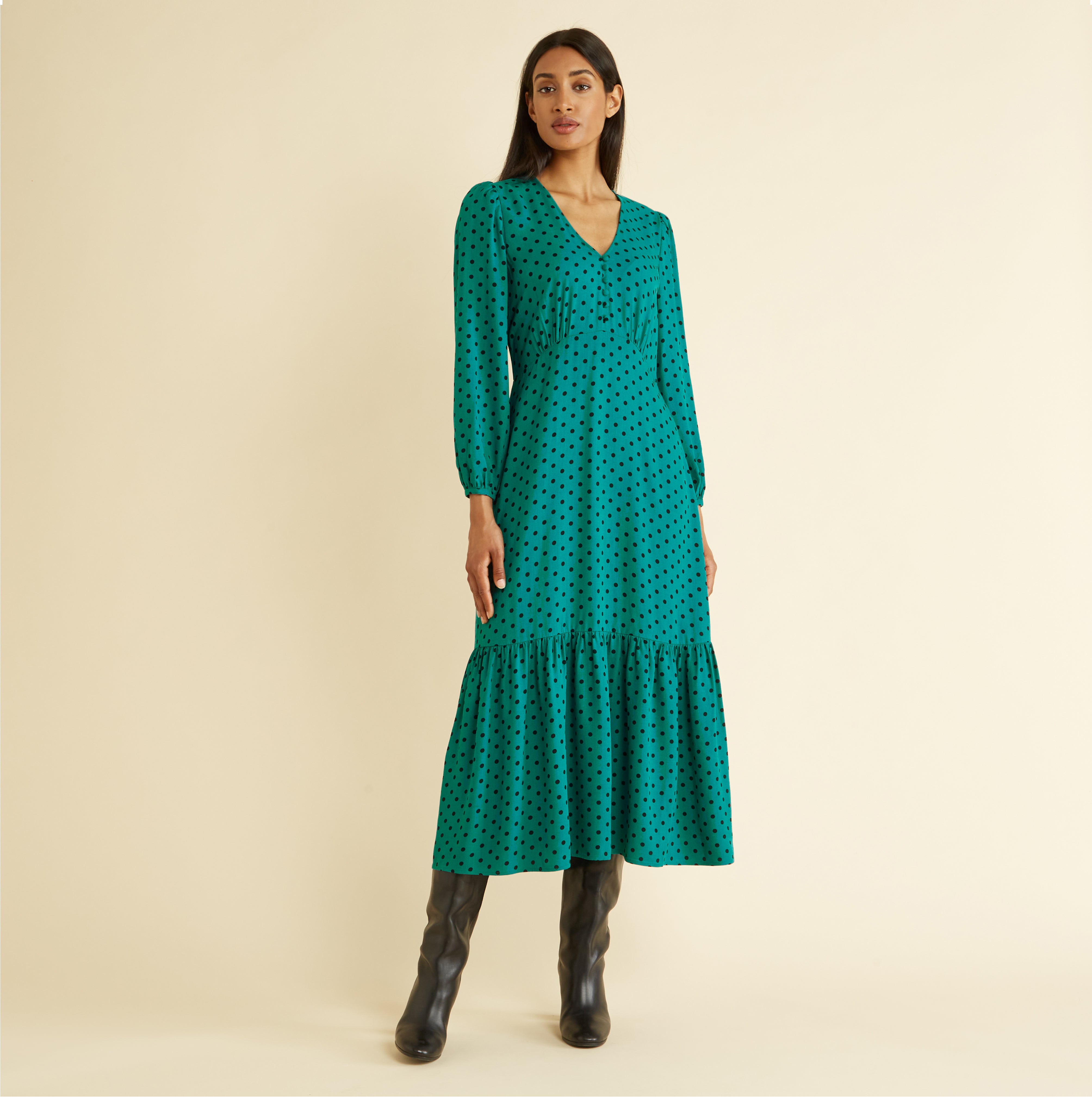 Green Spot Midi Dress