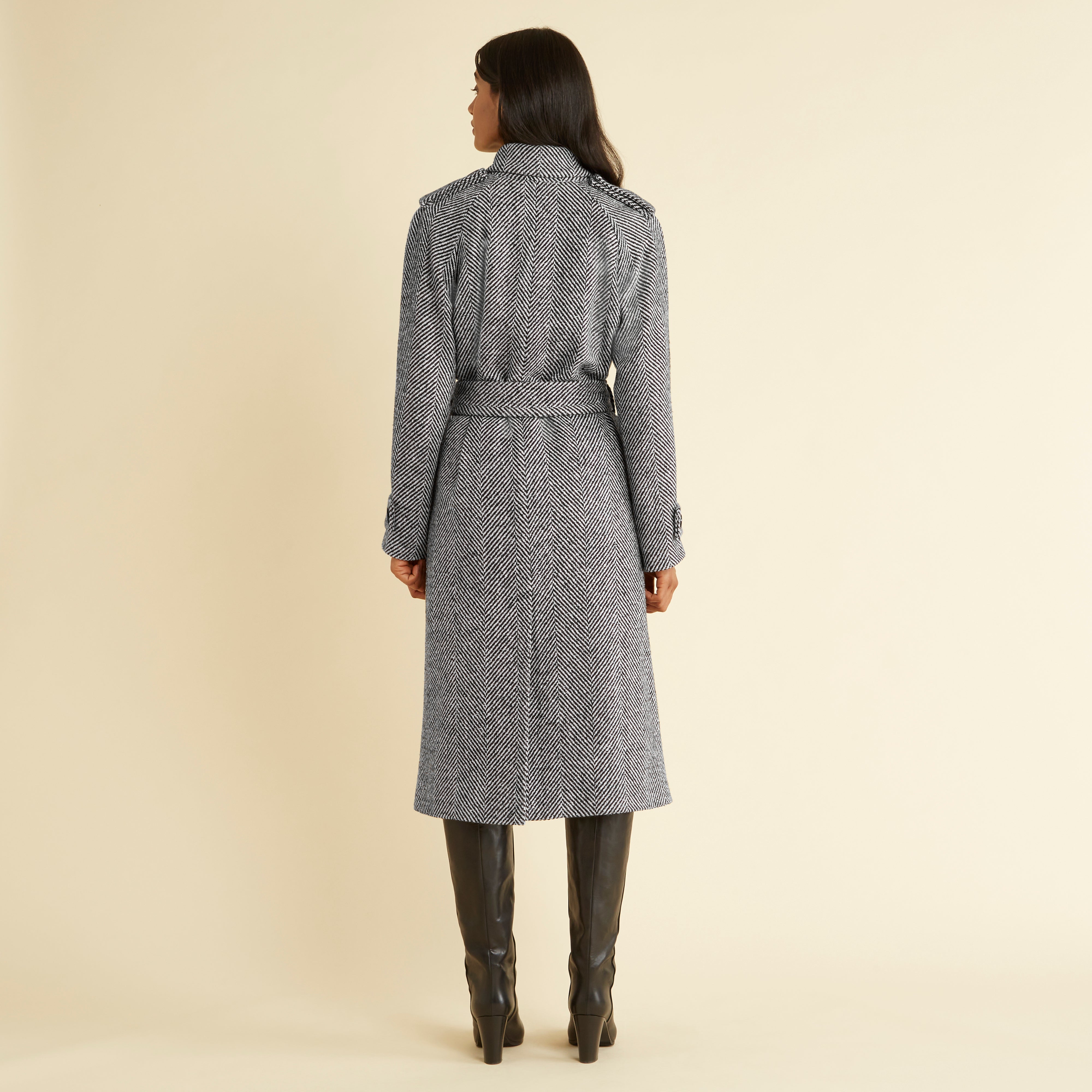 Black Herringbone Trench Coat Sustainable Womenswear Albaray