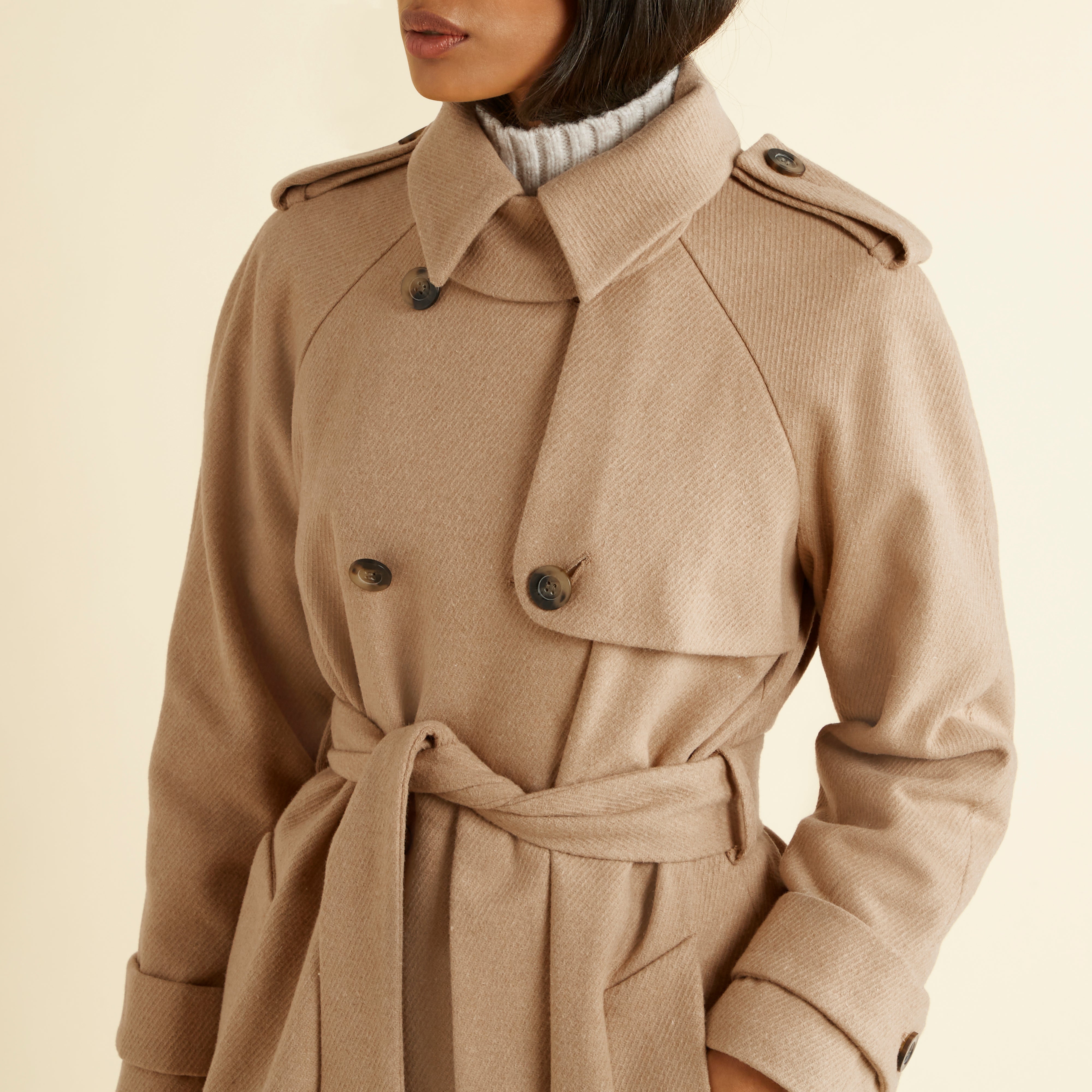 Camel Wool Blend Trench Coat