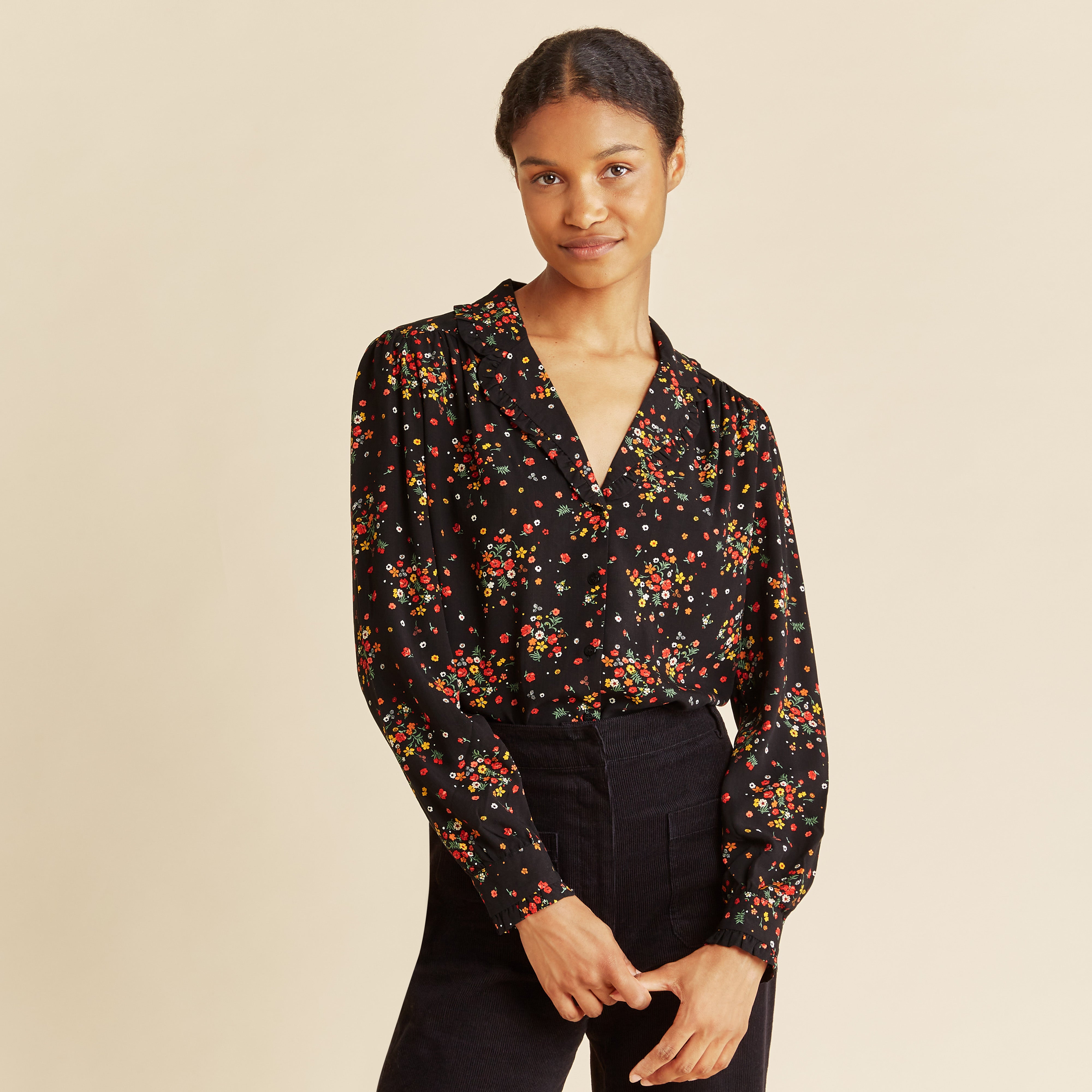 Delicate Floral Frill Collar Blouse