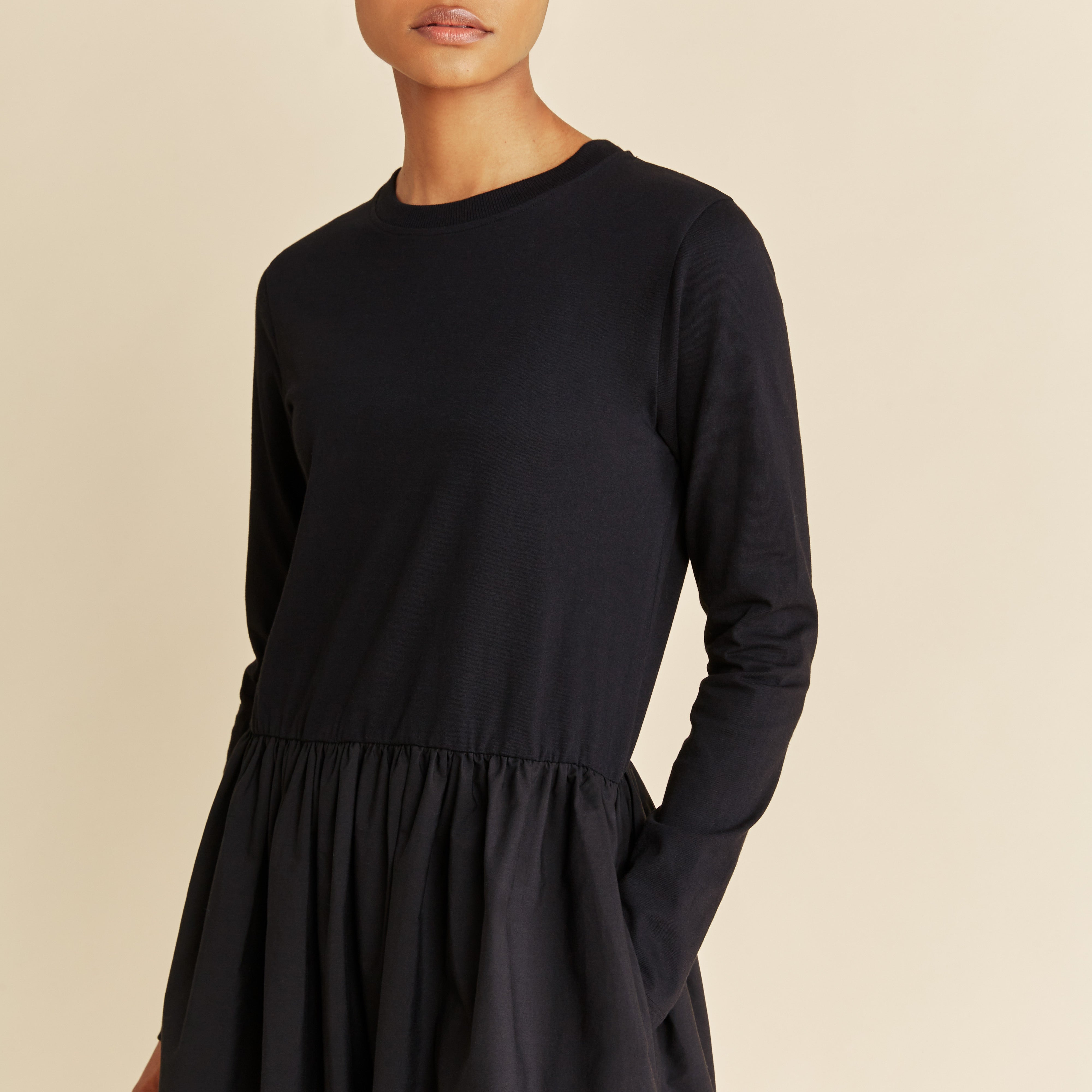Long Sleeve Jersey and Woven Mix Dress