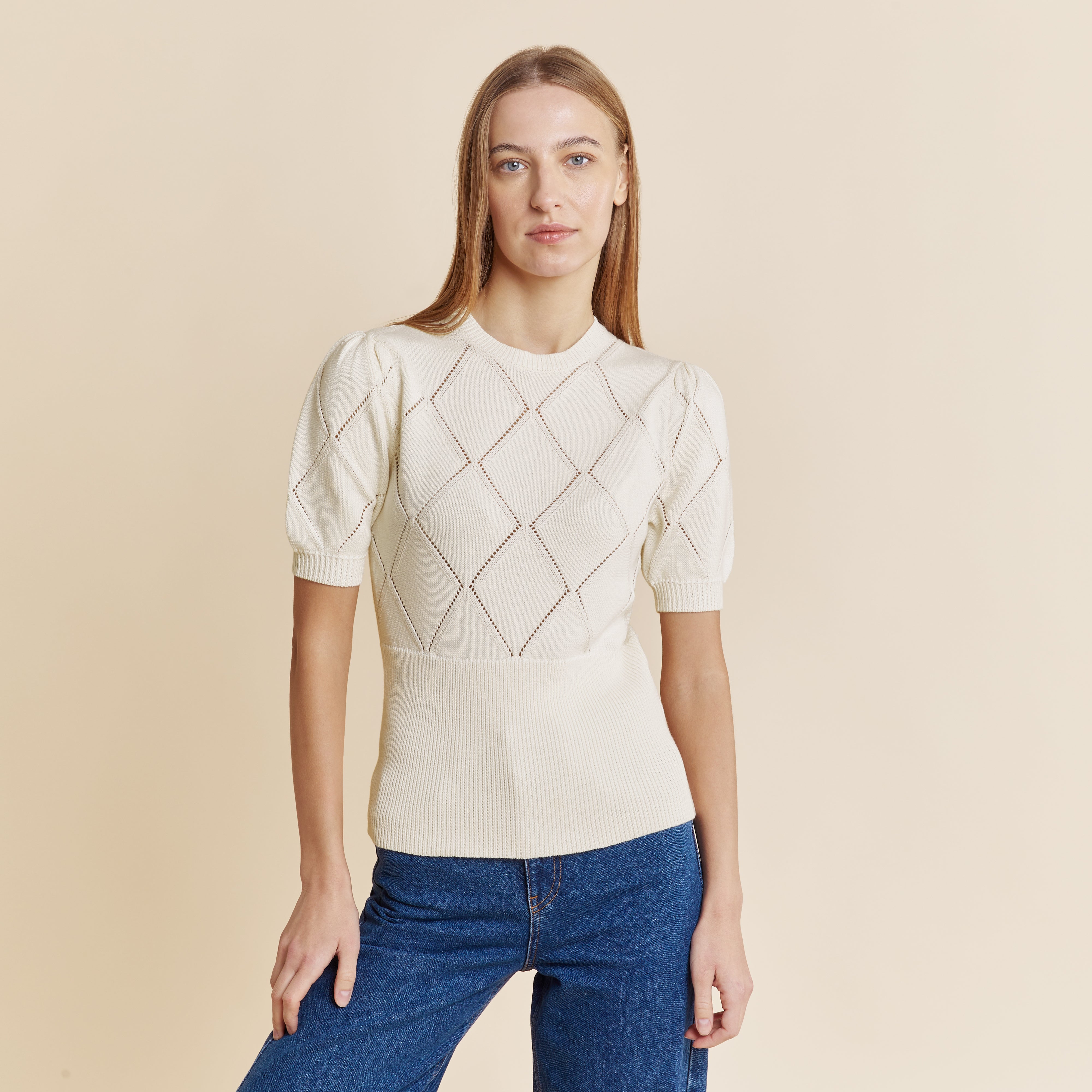 Diamond Pointelle Knitted Top