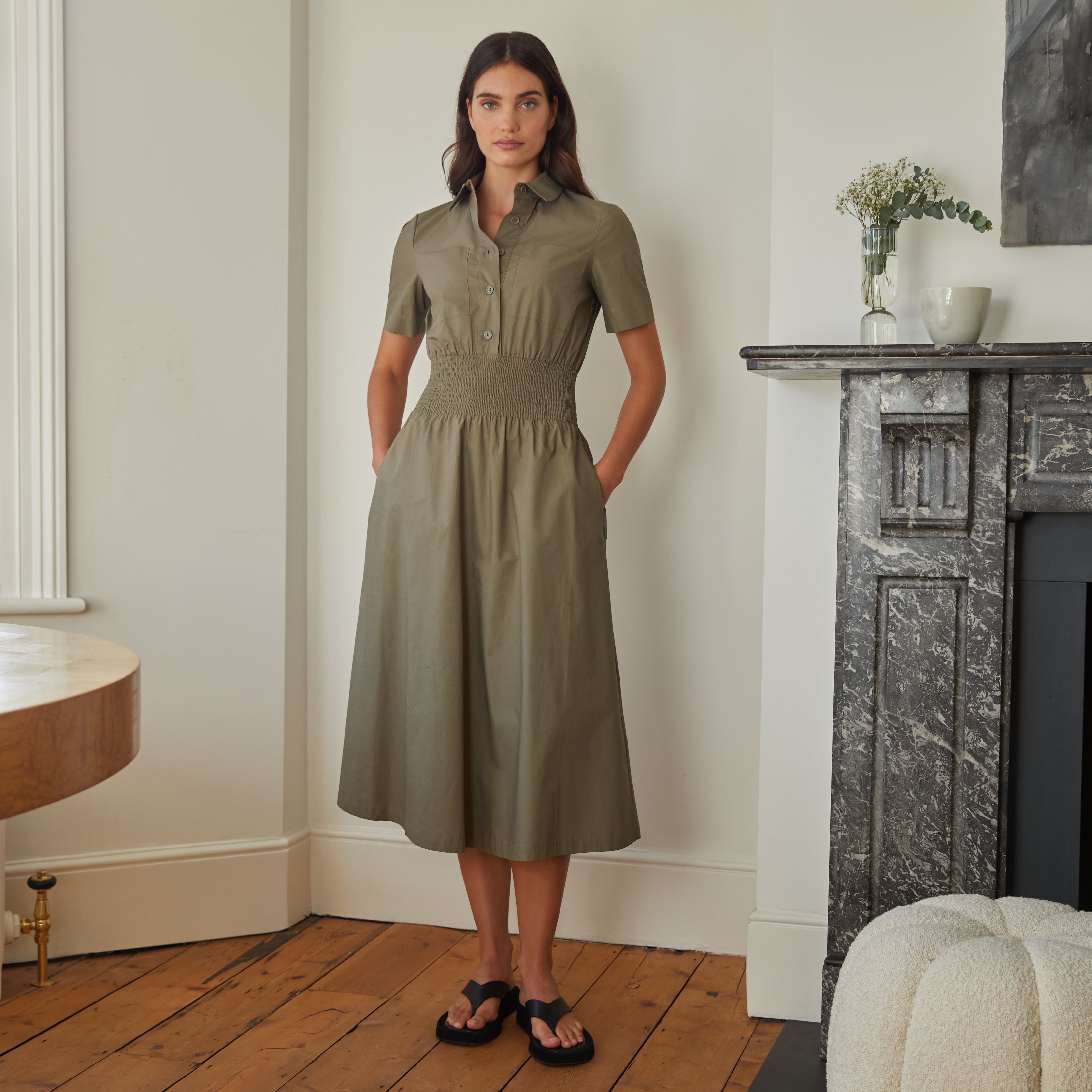 Organic Cotton Shirred Waist Shirtdress