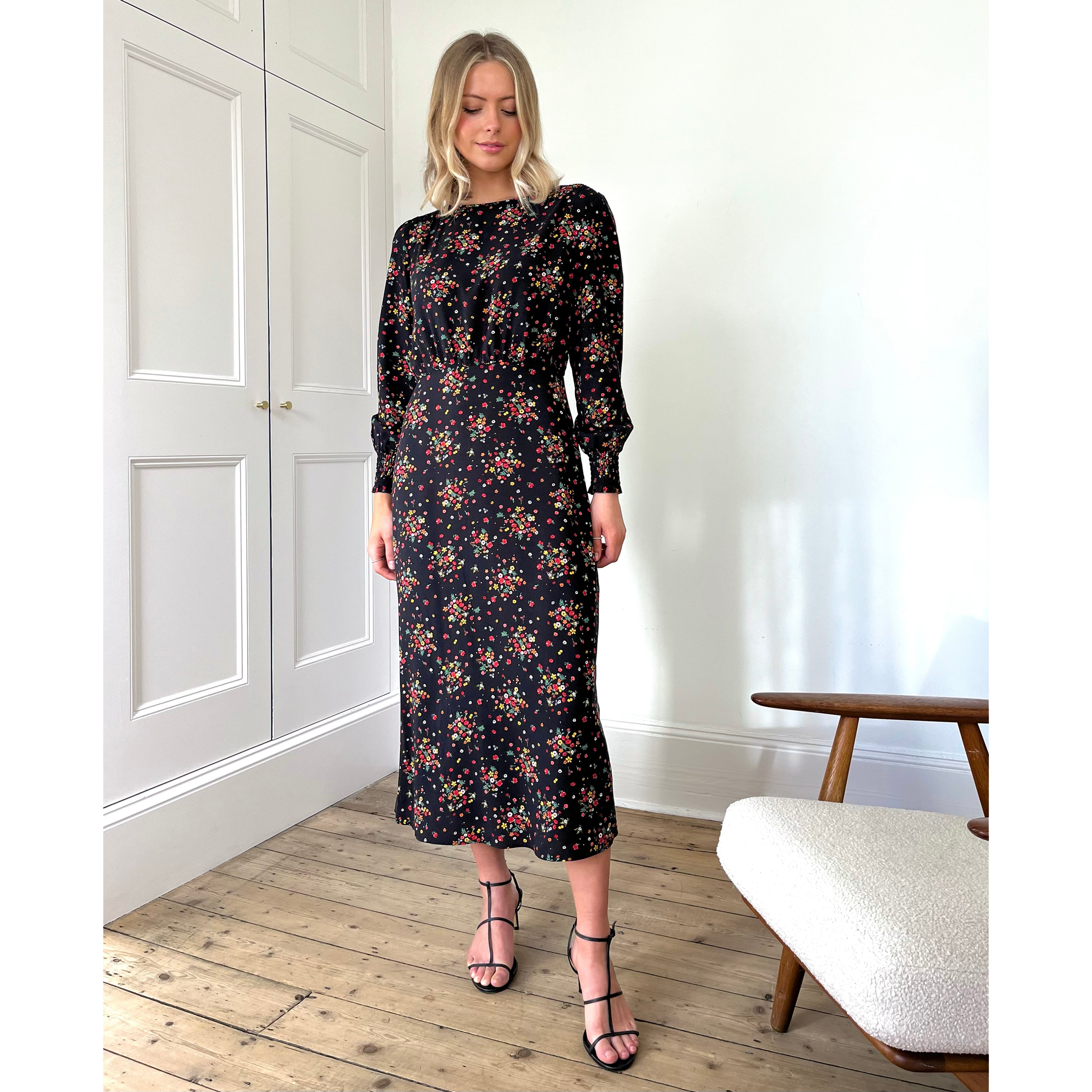 Black flower midi store dress