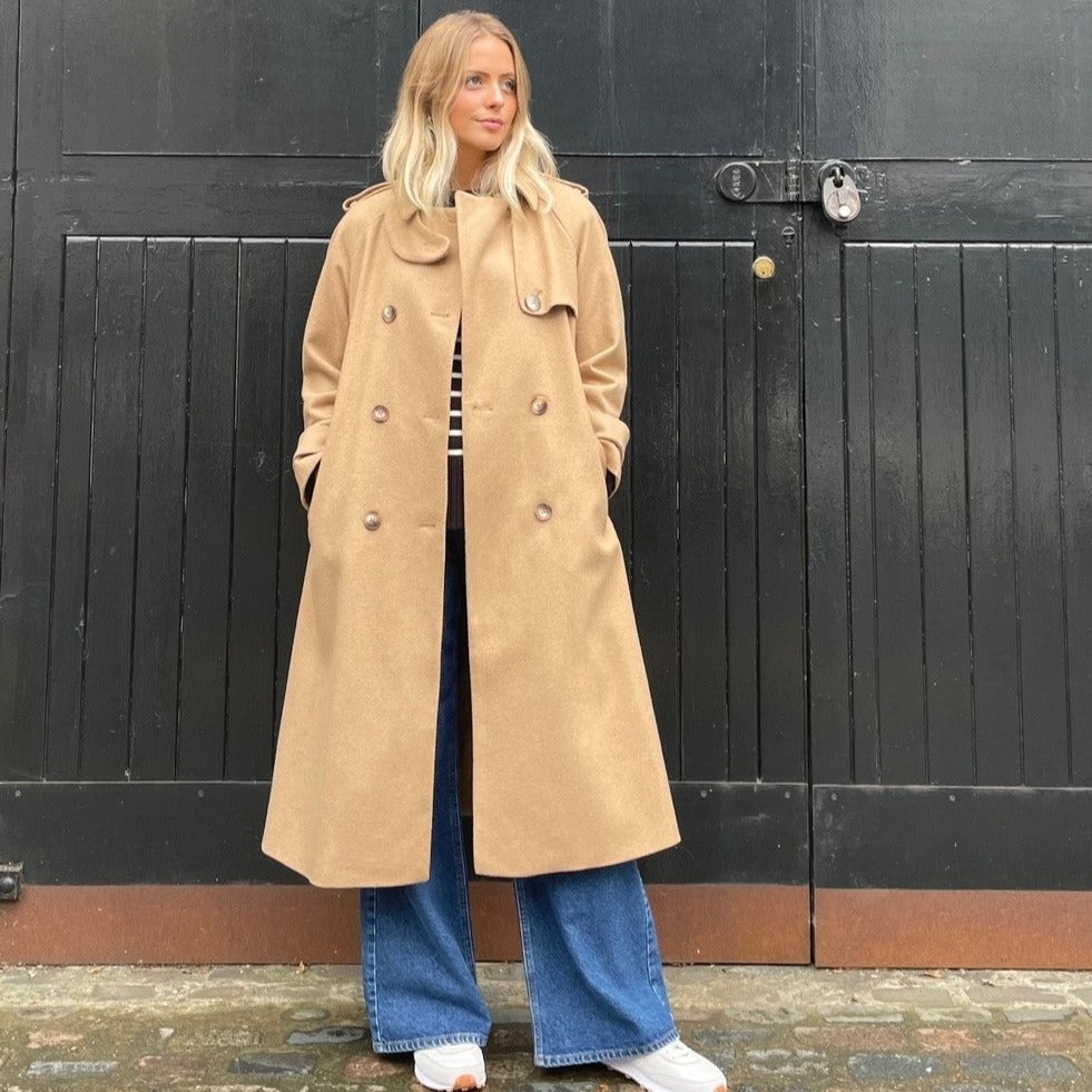 Camel Wool Blend Trench Coat